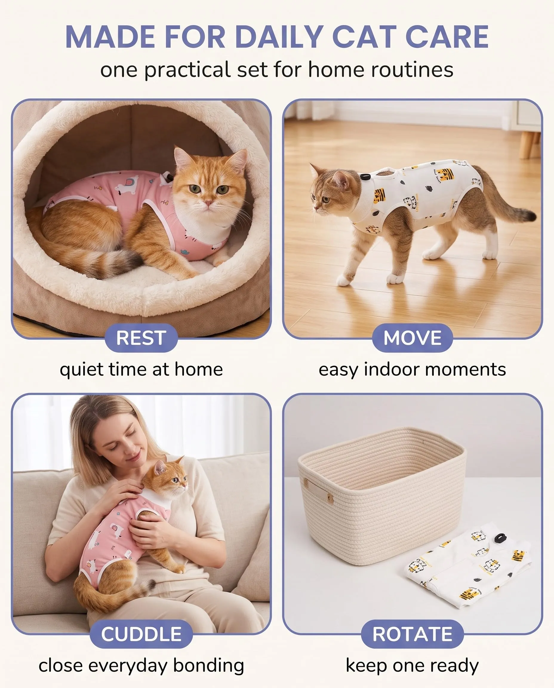 JIRVEX Set di 2 Body Gatto Post Operatorio M 3-5 kg Cotone Morbido Vestiti per Gatti Protezione Ferite Addominali Motivi Lama Rosa e Tigre Bianca - immagine 6