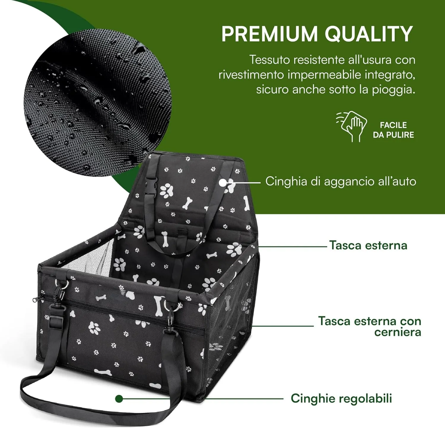 Baroni Home Seggiolino Auto per Cani e Gatti, Trasportino da Viaggio Pieghevole con Cinture Regolabili e Moschettone, Tasca Portaoggetti, Rete Traspirante, Tessuto Impermeabile, 40x32x42 cm, Nero - immagine 6