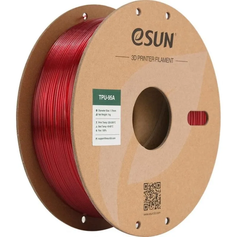 Filamento TPU-95A eSUN TPU-95A175T-R1P1 Trasparente Rosso 1,75 mm Alta Elasticità - immagine 1