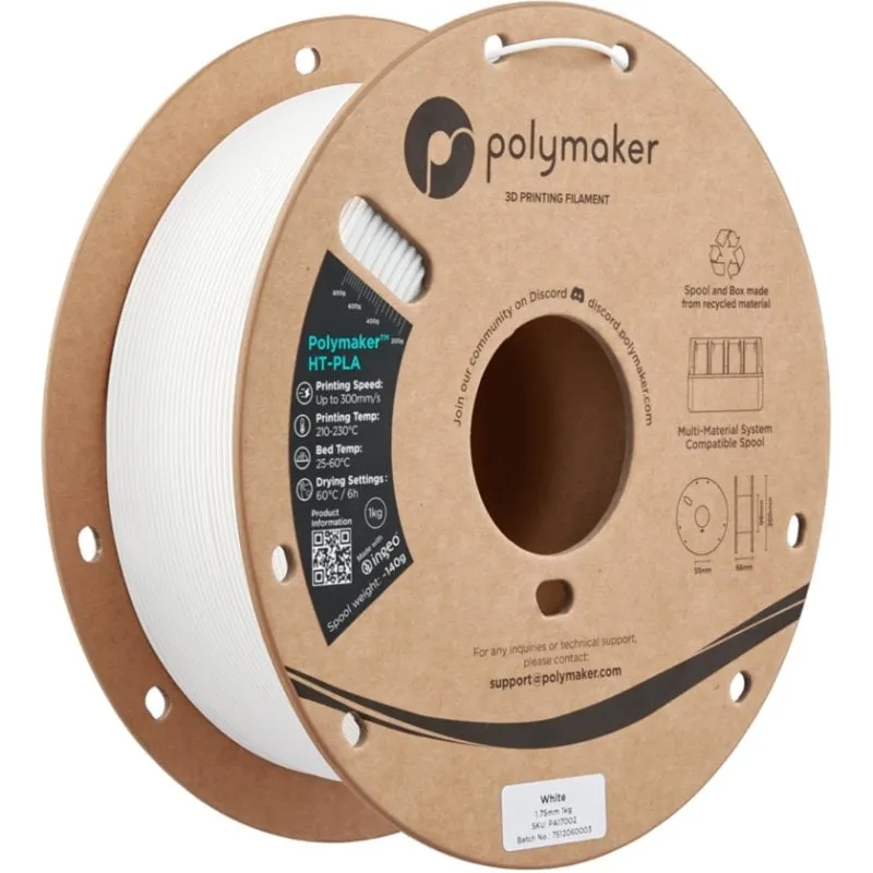 Filamento PLA-HT Polymaker PA17002 Bianco 1,75 mm Alta Stabilità Termica - immagine 1