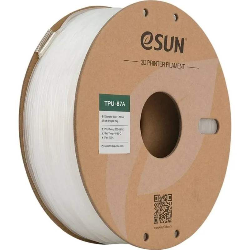Filamento TPE eSUN TPE-83A175W1P1 Bianco 1,75 mm Flessibile Opaco Resistente - immagine 1