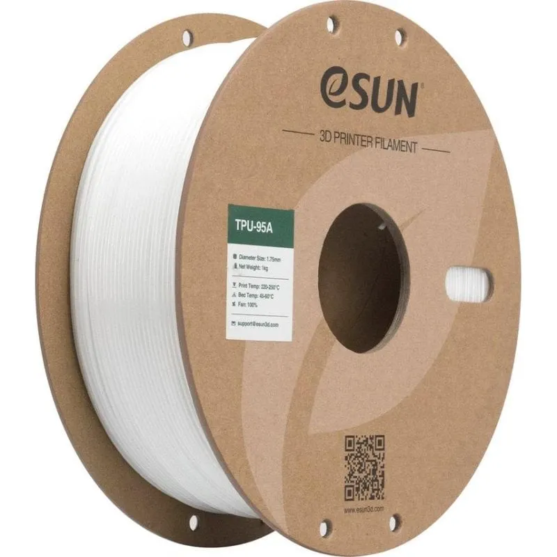 Filamento TPU eSUN TPU-95A175W1P1 Bianco 1,75 mm Alta Flessibilità e Resistenza - immagine 1