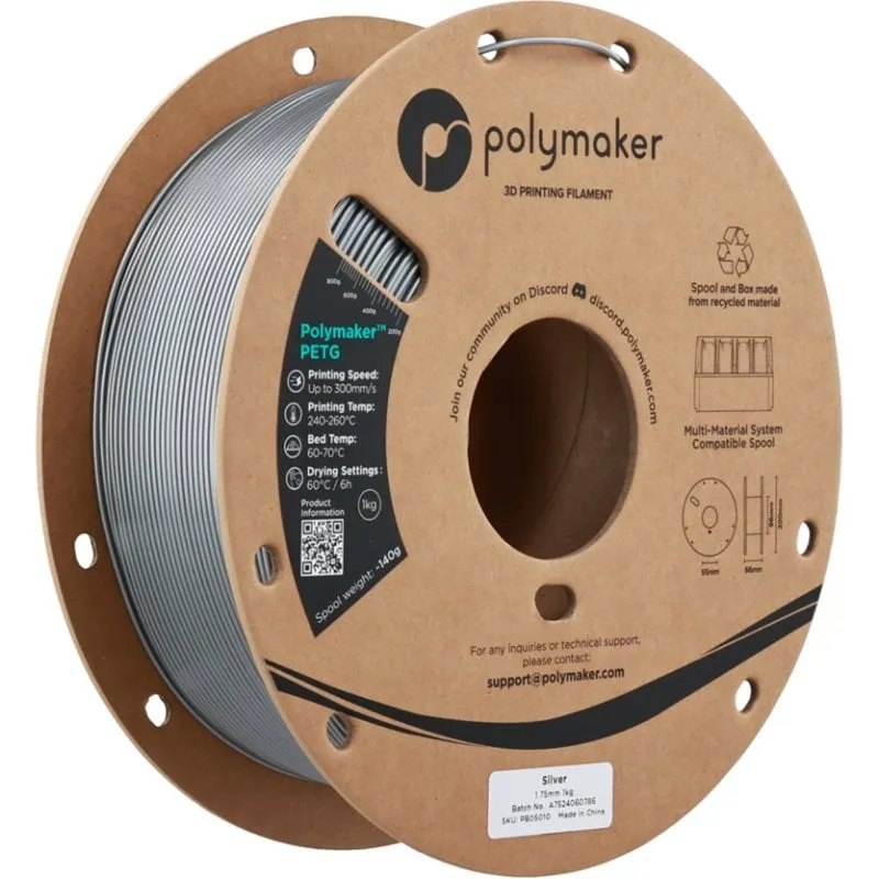 Filamento PETG Polymaker PB05010 Grigio/Argento 1,75 mm Alta Velocità Resistente UV - immagine 1