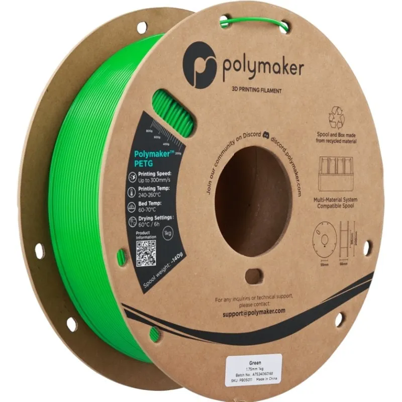 Filamento PETG Polymaker PB05011 Verde 1,75 mm Alta Velocità UV Resistant - immagine 1