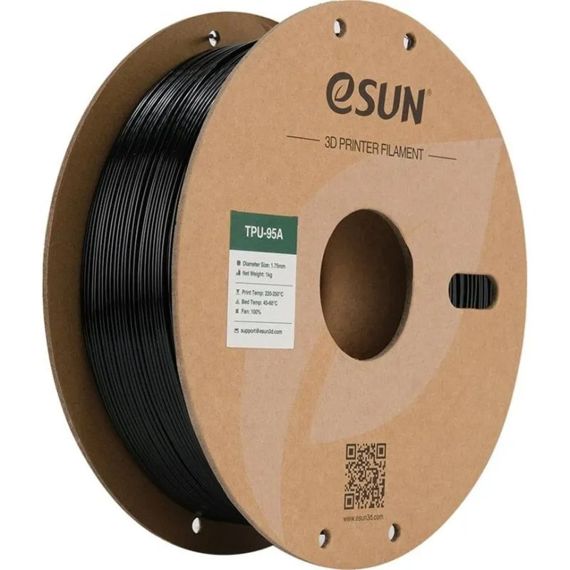 Filamento TPU eSUN TPU-95A175B1P1 Nero 1,75 mm Flessibile Alta Resistenza - immagine 1