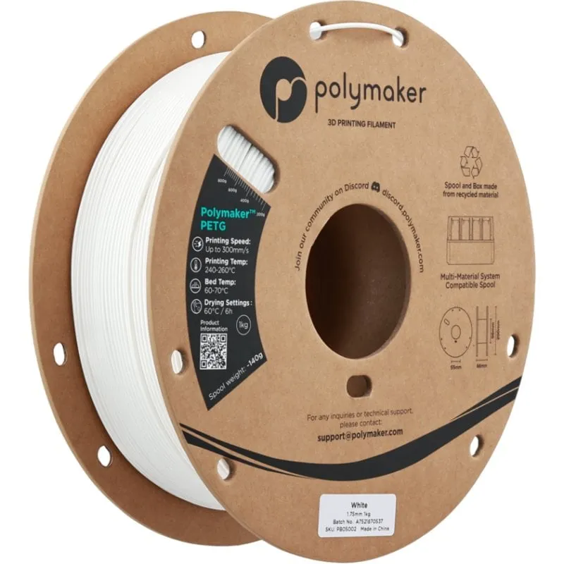 Filamento PETG Polymaker PB05002 Bianco 1,75 mm Alta Velocità UV Resistente - immagine 1