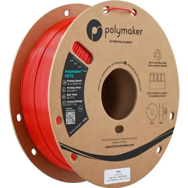 Filamento PETG Polymaker PB05004 Rosso 1,75 mm Alta Velocità UV Resist - immagine 1