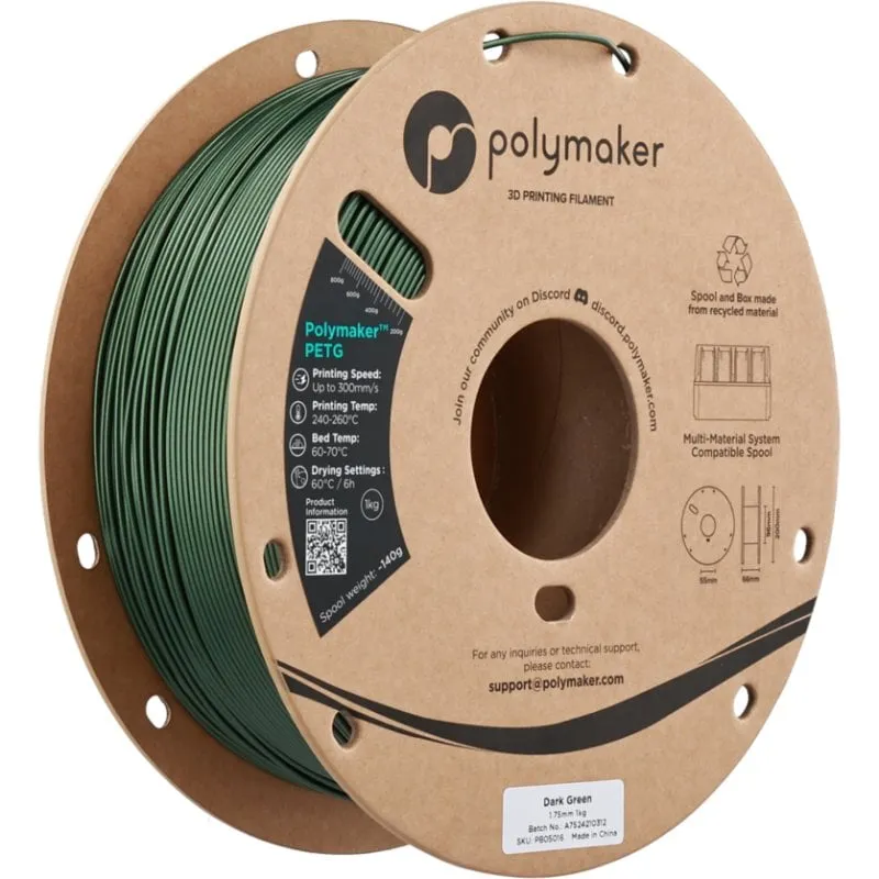 Filamento PETG Polymaker PB05016 Verde 1,75 mm Alta Velocità Resistente UV - immagine 1