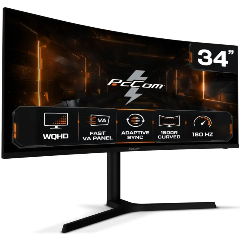 Monitor PC PcCom Elysium Pro 34" UltraWide QHD 180Hz VA Curvo Adaptive Sync 1ms - immagine 1