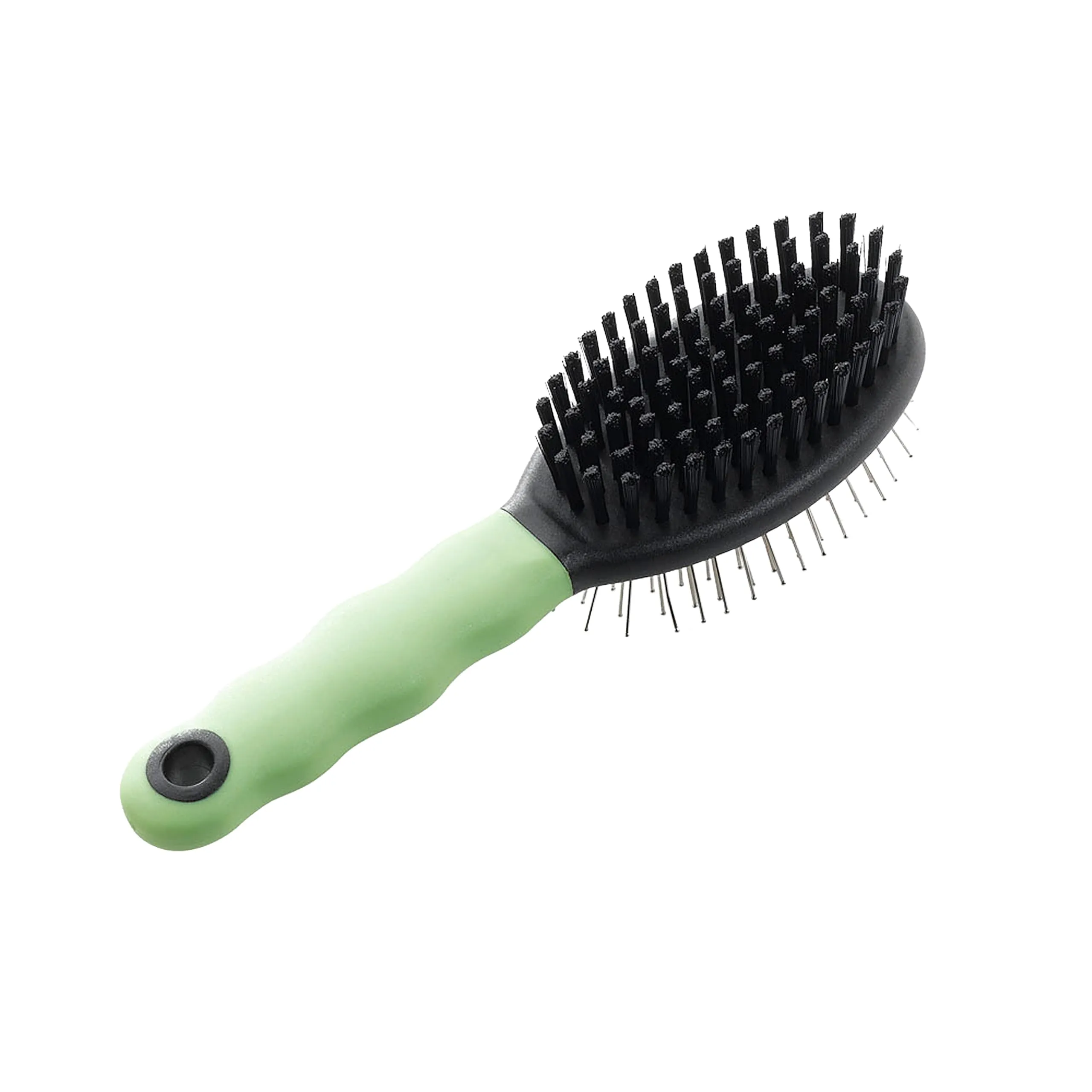 Ferplast Spazzola Doppia per Gatti - Pelo Corto, Medio e Lungo - Setole Morbide - Cardatore con Testine Arrotondate, Acciaio Inox - Impugnatura Ergonomica Morbida - Misura S, Verde - immagine 1