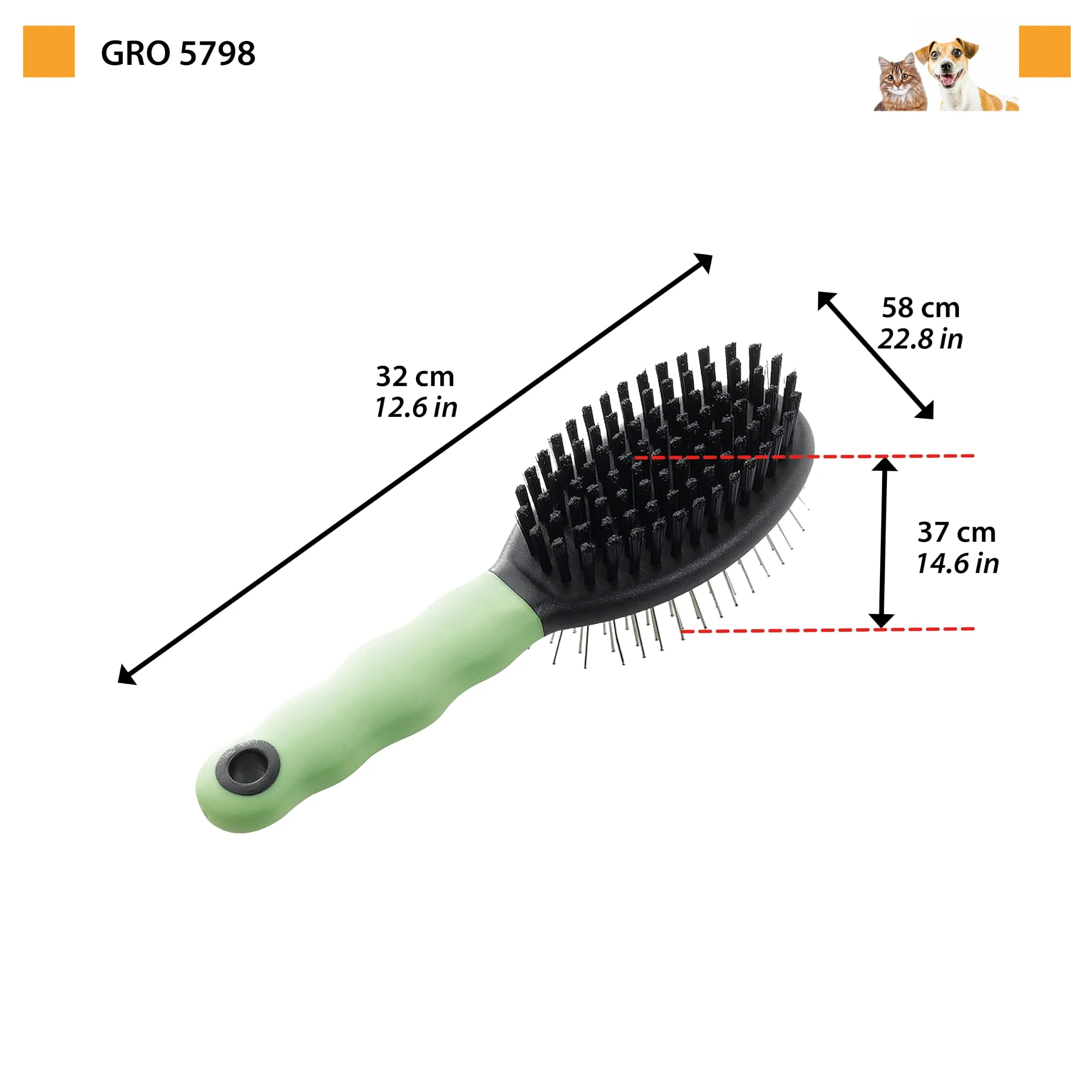 Ferplast Spazzola Doppia per Gatti - Pelo Corto, Medio e Lungo - Setole Morbide - Cardatore con Testine Arrotondate, Acciaio Inox - Impugnatura Ergonomica Morbida - Misura S, Verde - immagine 3