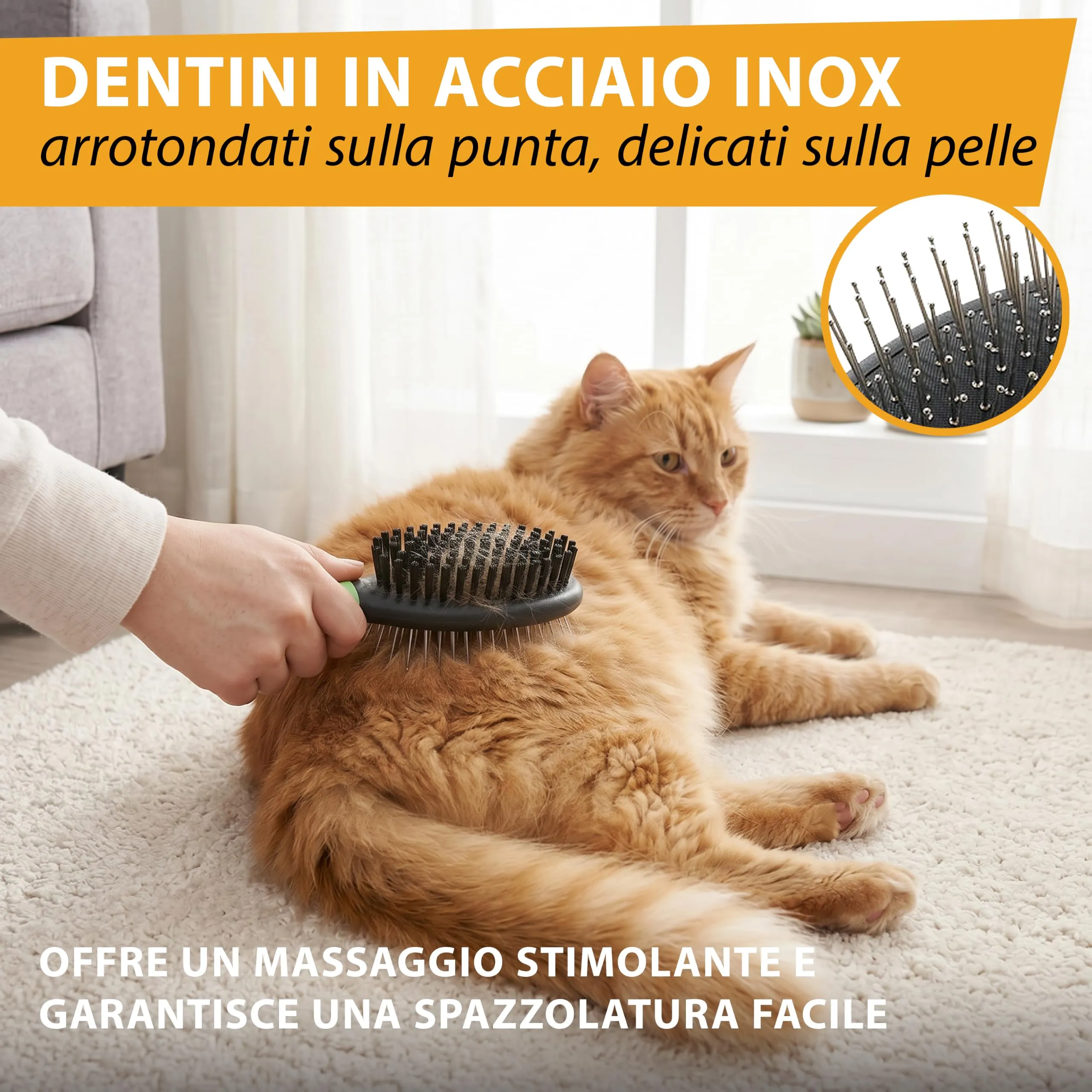 Ferplast Spazzola Doppia per Gatti - Pelo Corto, Medio e Lungo - Setole Morbide - Cardatore con Testine Arrotondate, Acciaio Inox - Impugnatura Ergonomica Morbida - Misura S, Verde - immagine 4