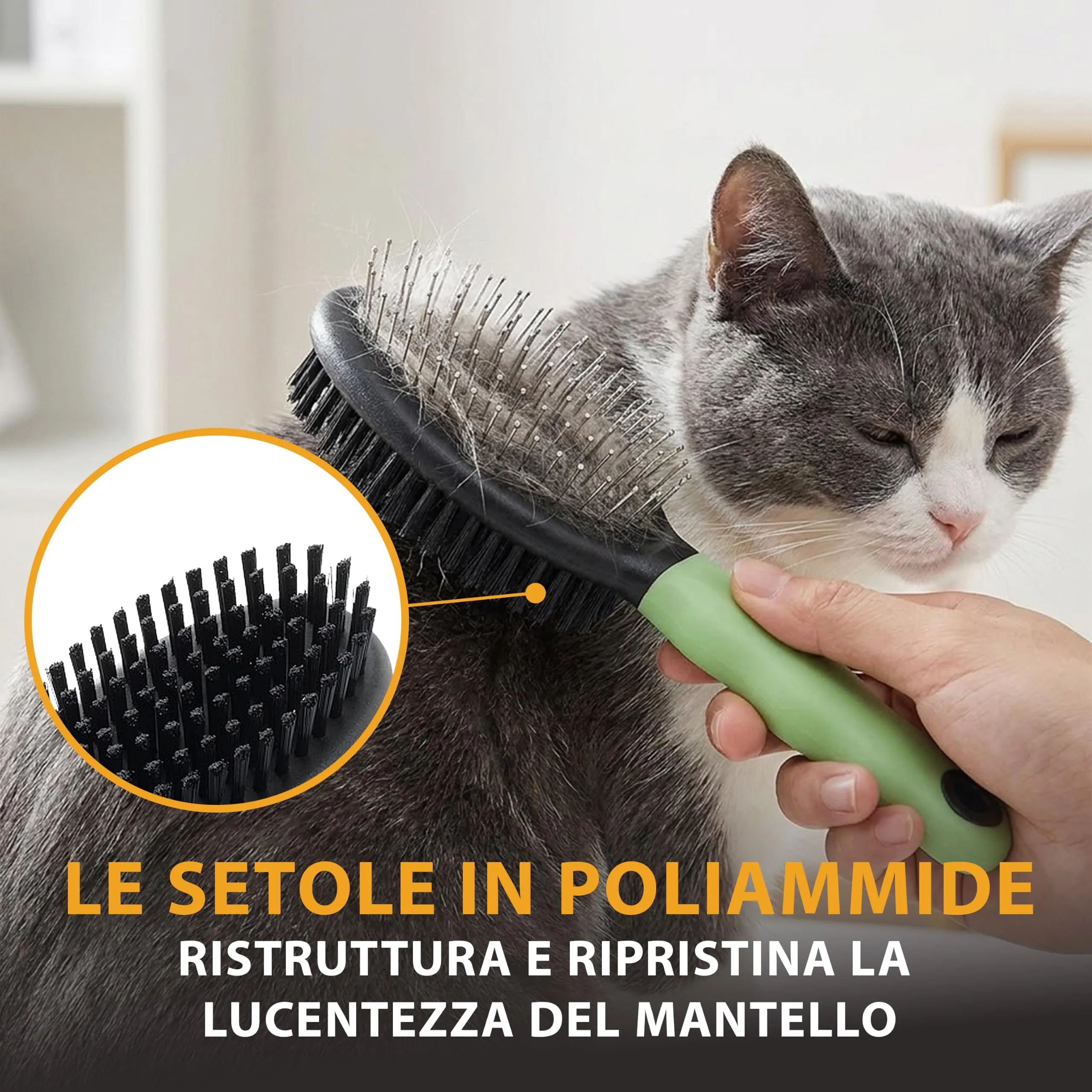 Ferplast Spazzola Doppia per Gatti - Pelo Corto, Medio e Lungo - Setole Morbide - Cardatore con Testine Arrotondate, Acciaio Inox - Impugnatura Ergonomica Morbida - Misura S, Verde - immagine 5