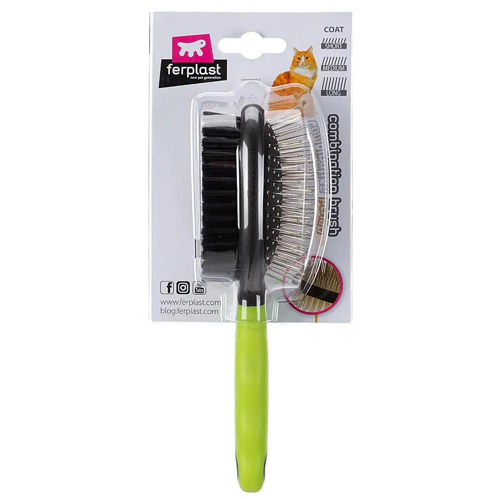 Ferplast Spazzola Doppia per Gatti - Pelo Corto, Medio e Lungo - Setole Morbide - Cardatore con Testine Arrotondate, Acciaio Inox - Impugnatura Ergonomica Morbida - Misura S, Verde - immagine 7