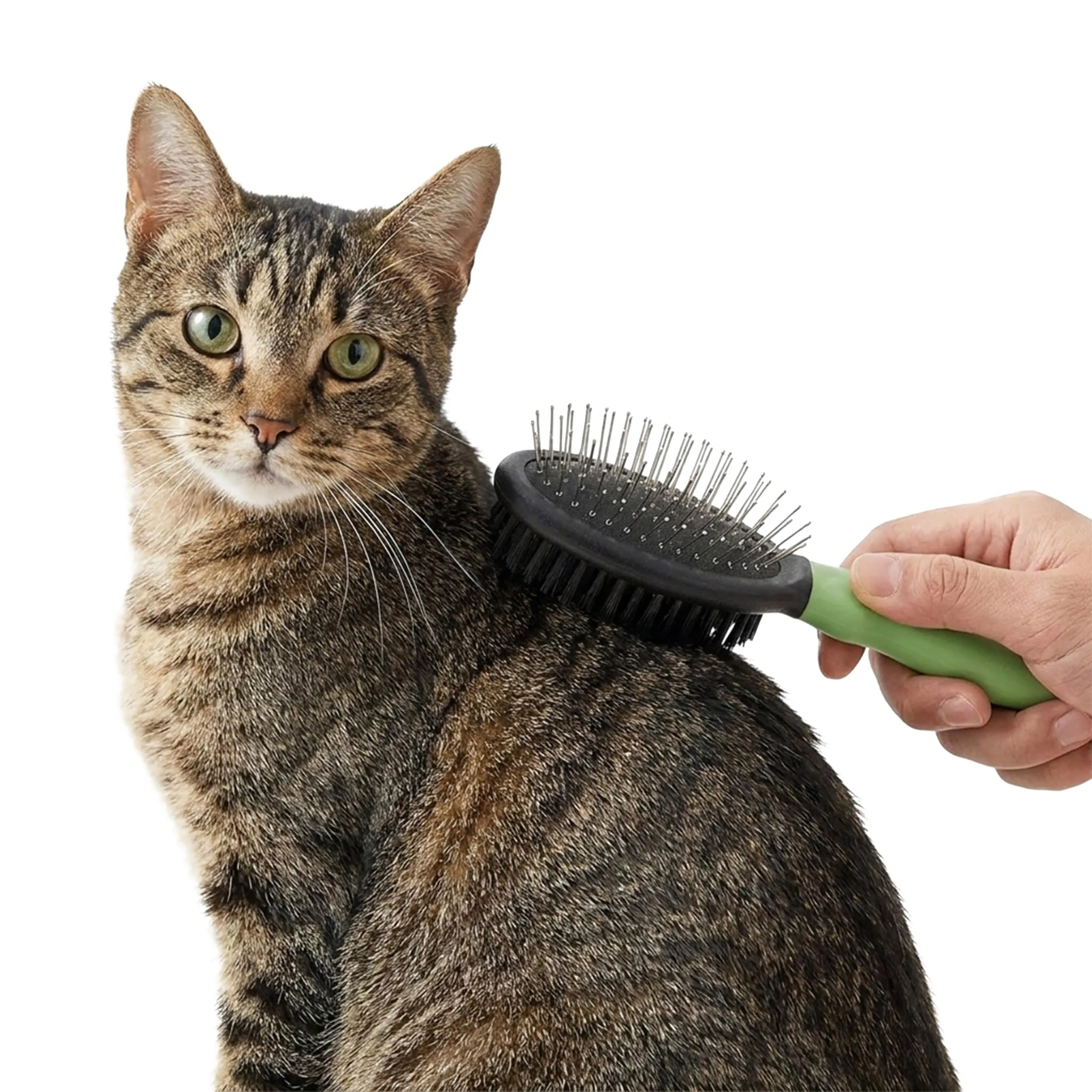 Ferplast Spazzola Doppia per Gatti - Pelo Corto, Medio e Lungo - Setole Morbide - Cardatore con Testine Arrotondate, Acciaio Inox - Impugnatura Ergonomica Morbida - Misura S, Verde - immagine 8