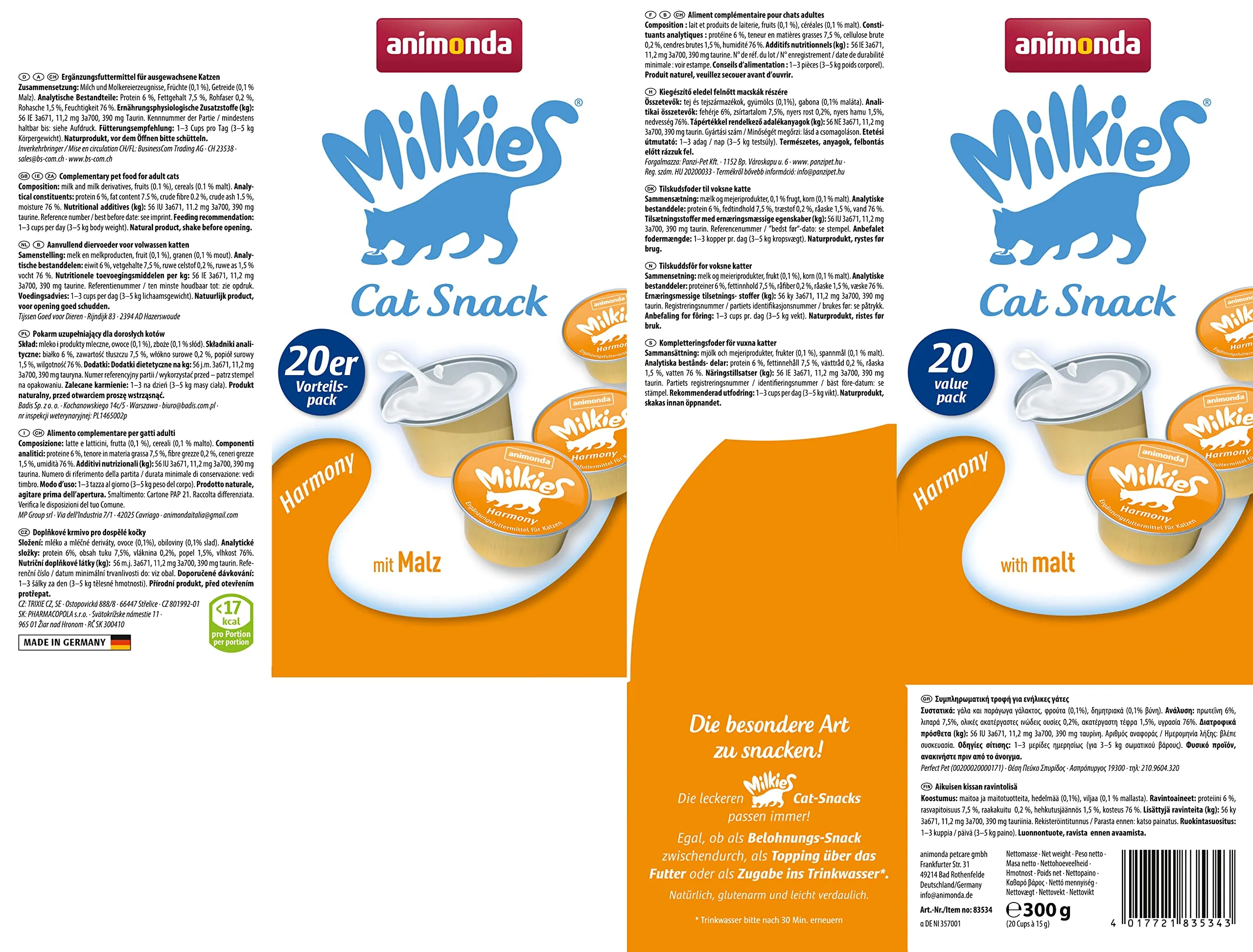 animonda Milkies Power, latte per gatti porzionato, Harmony, 4 x 20 capsule da 15 g - immagine 2