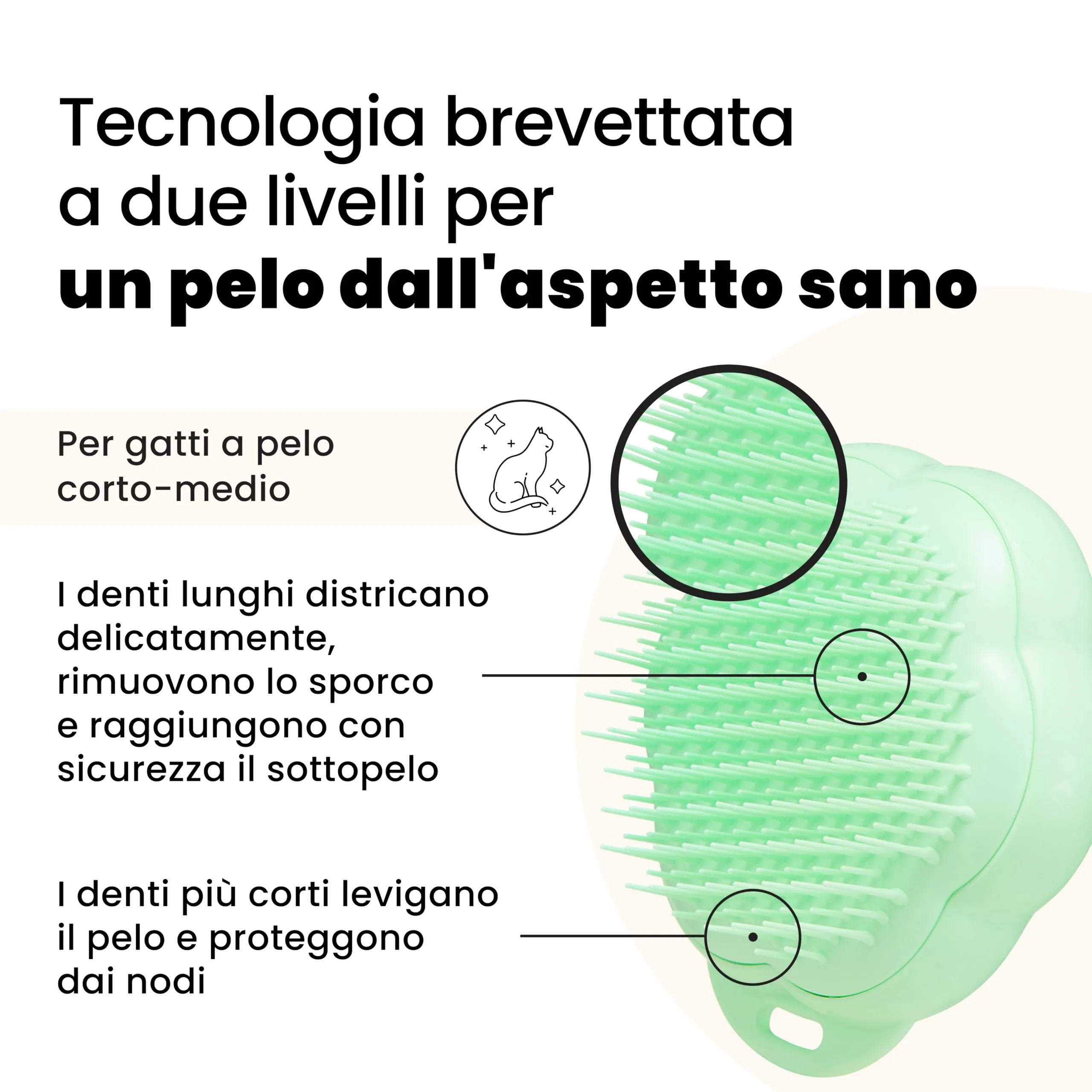 Tangle Teezer Pet Teezer Cat Brush - Animali Domestici Spazzola Gatto e Gattini - pettine cattura togli peli gatti - a doppio livello per pelo corto e medio - Dona morbidezza e lucentezza - Verde - immagine 2
