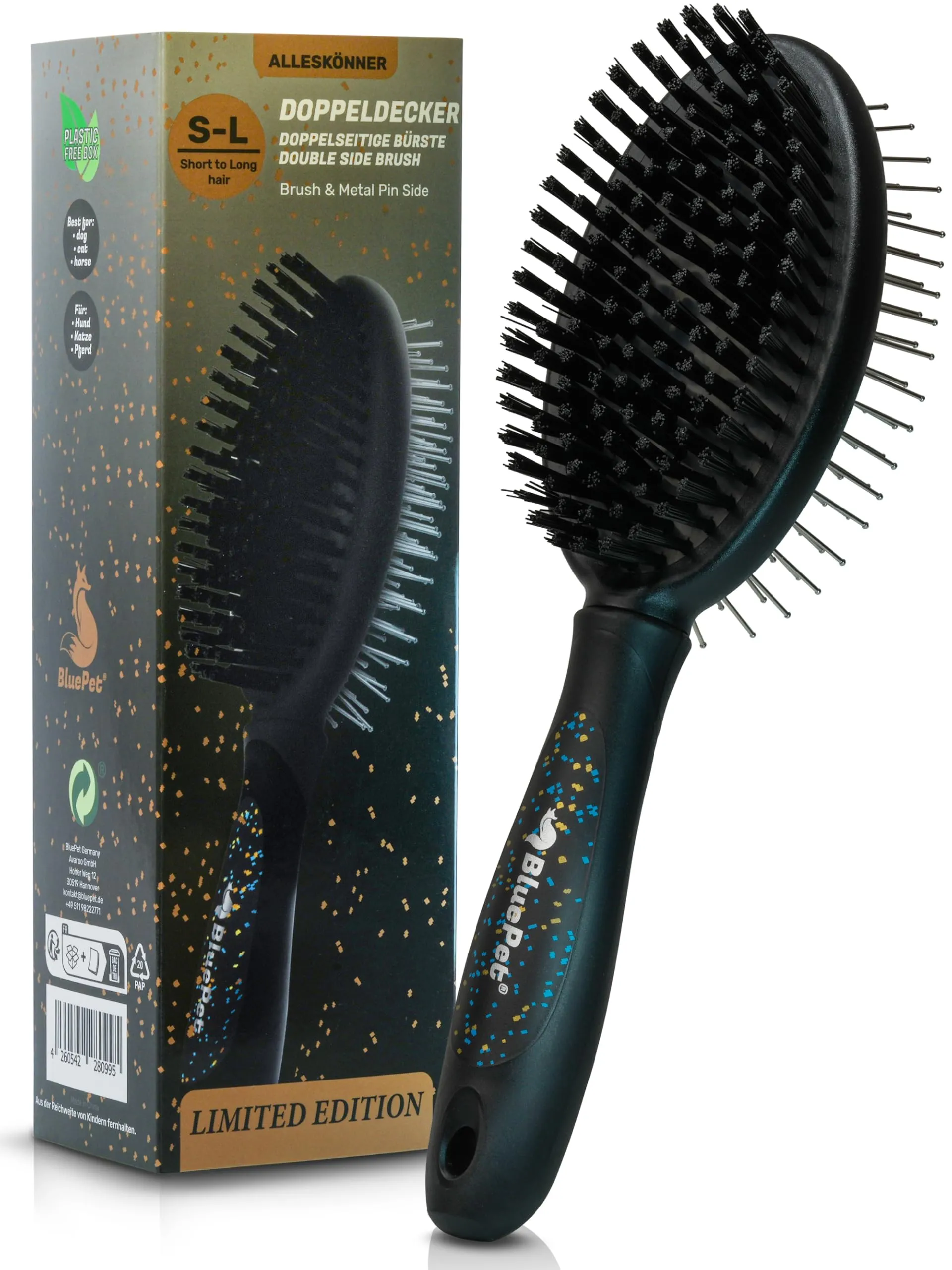 BluePet 2in1 Spazzola per Cani Pelo Lungo e Corto, Pettine Cuccioli e Gatti - immagine 1