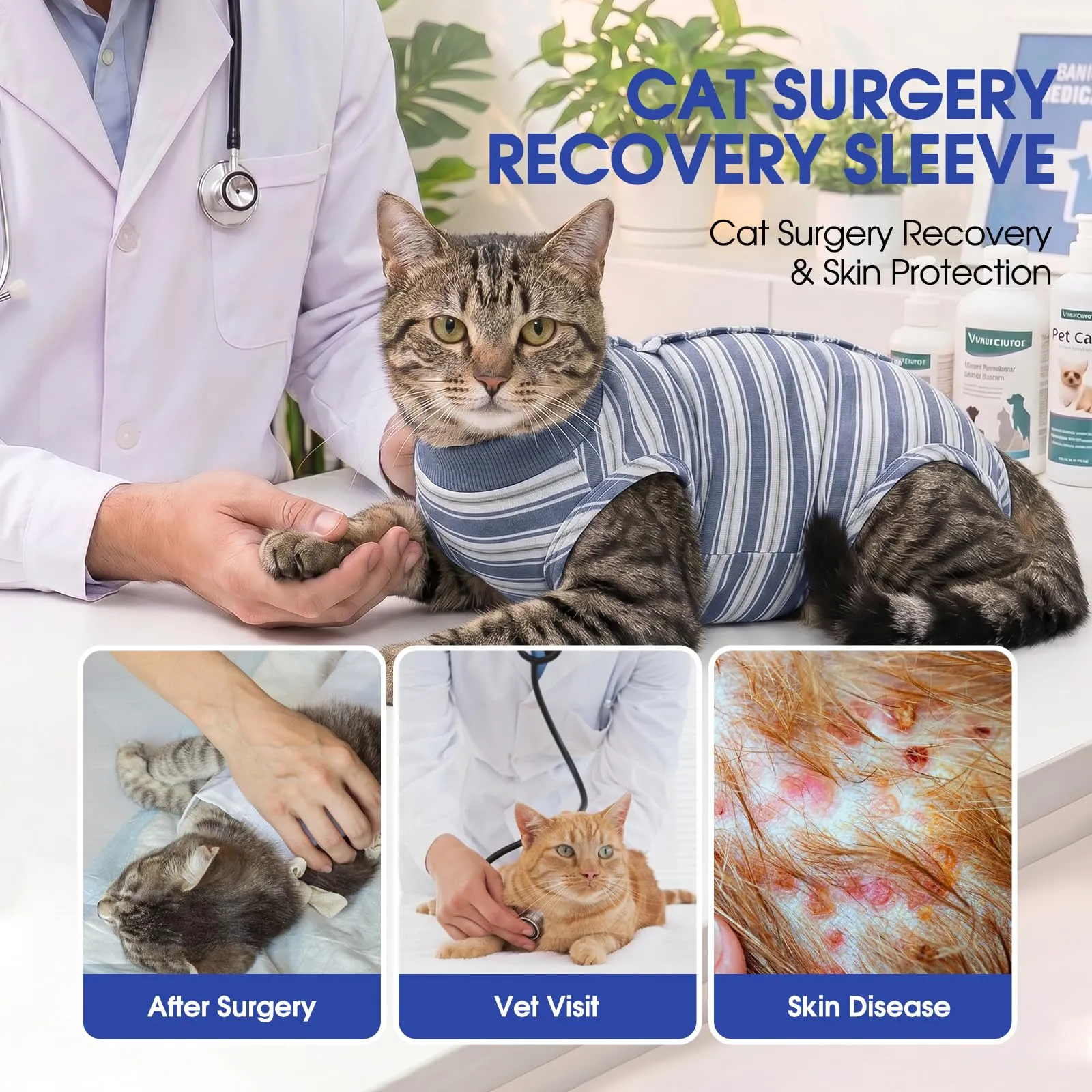 CITÉTOILE Body Gatto Postoperatorio Tuta di Recupero Antilamido Blu L - immagine 6