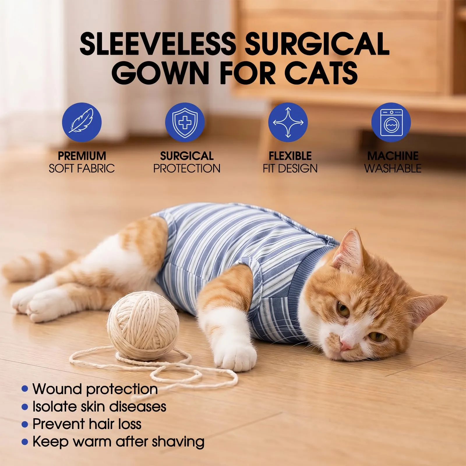 CITÉTOILE Body Gatto Postoperatorio Tuta di Recupero Antilamido Blu M - immagine 5
