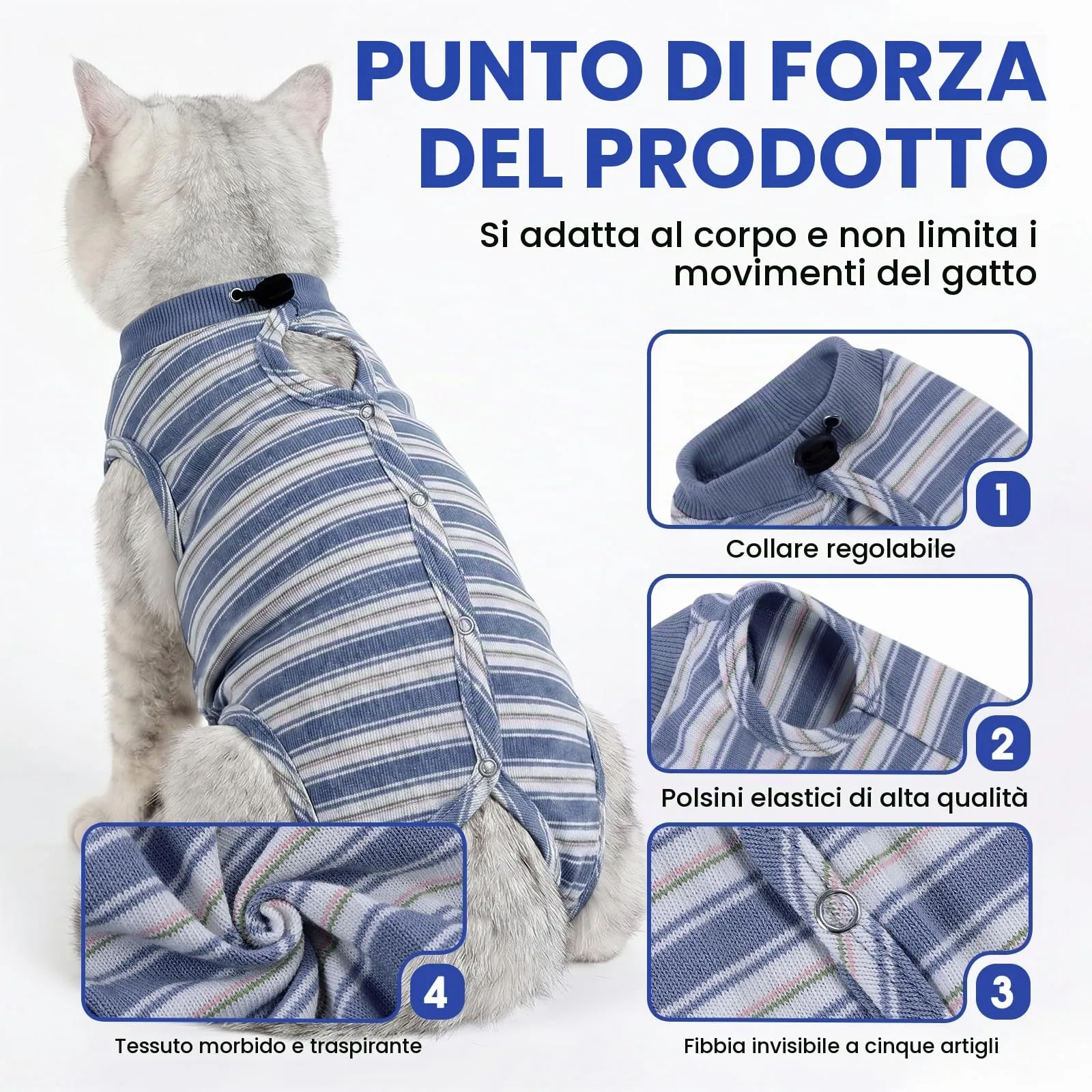CITÉTOILE Body Gatto Postoperatorio Tuta di Recupero Antilamido Blu XS - immagine 2