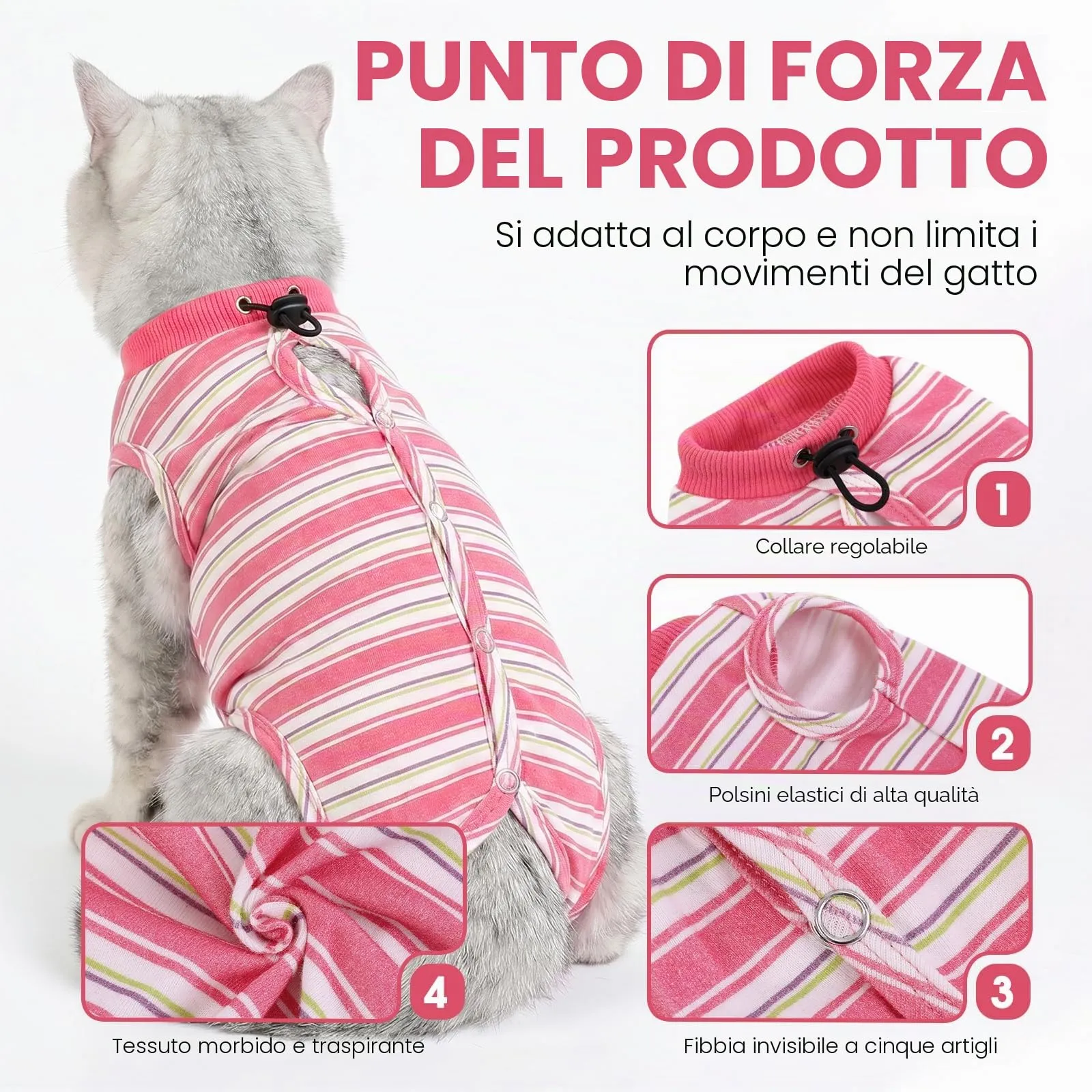 CITÉTOILE Body Gatto Postoperatorio Tuta di Recupero Antilamido Rosa S - immagine 2