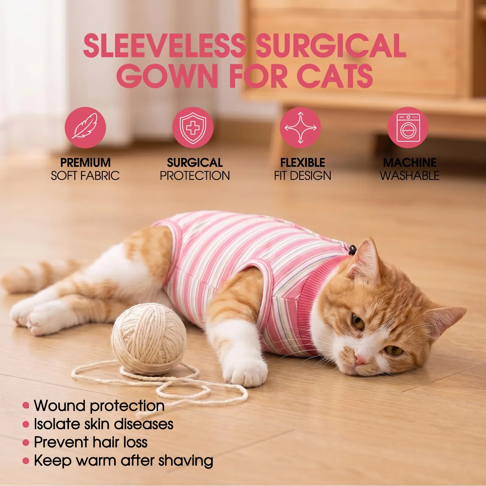 CITÉTOILE Body Gatto Postoperatorio Tuta di Recupero Antilamido Rosa L - immagine 5