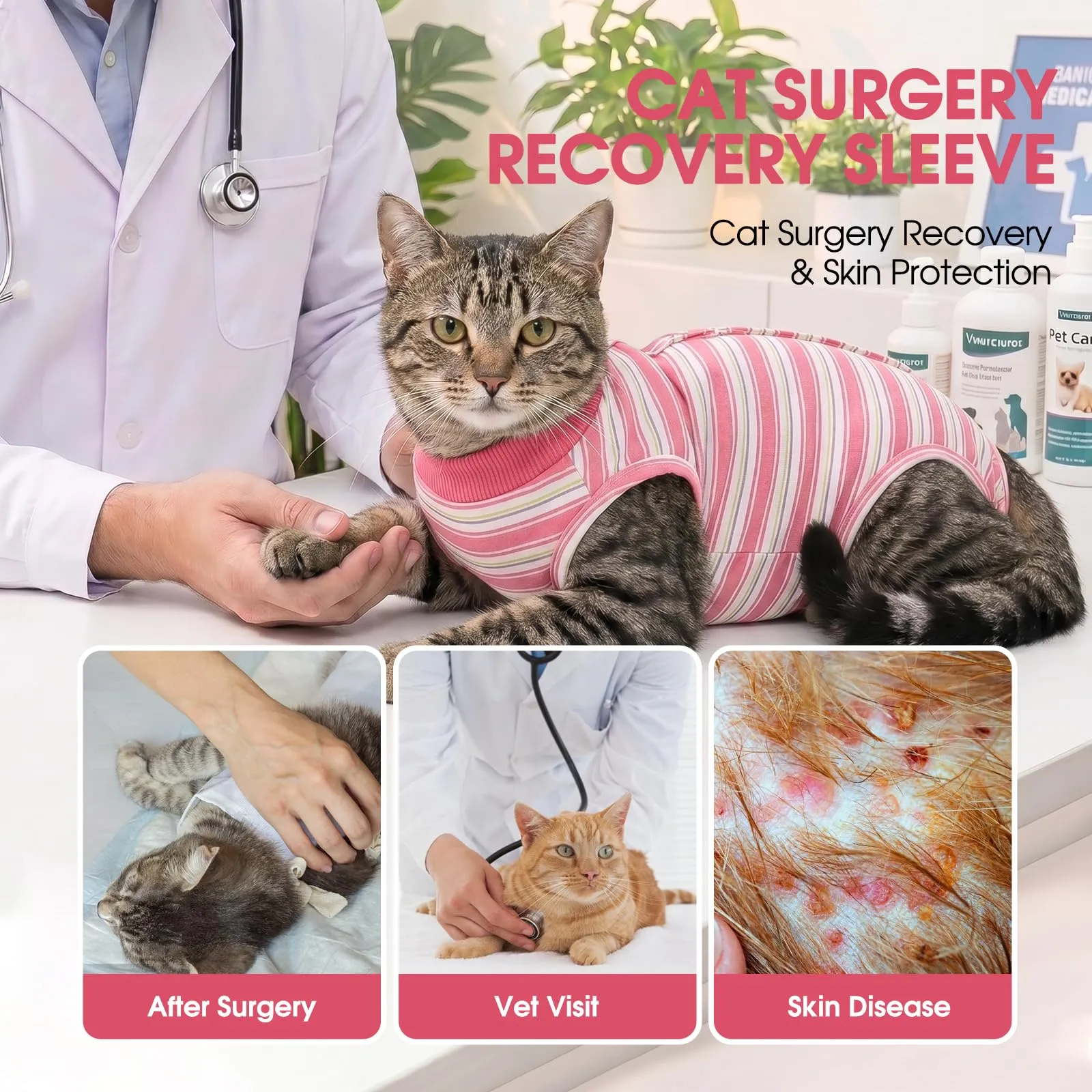 CITÉTOILE Body Gatto Postoperatorio Tuta di Recupero Antilamido Rosa L - immagine 6