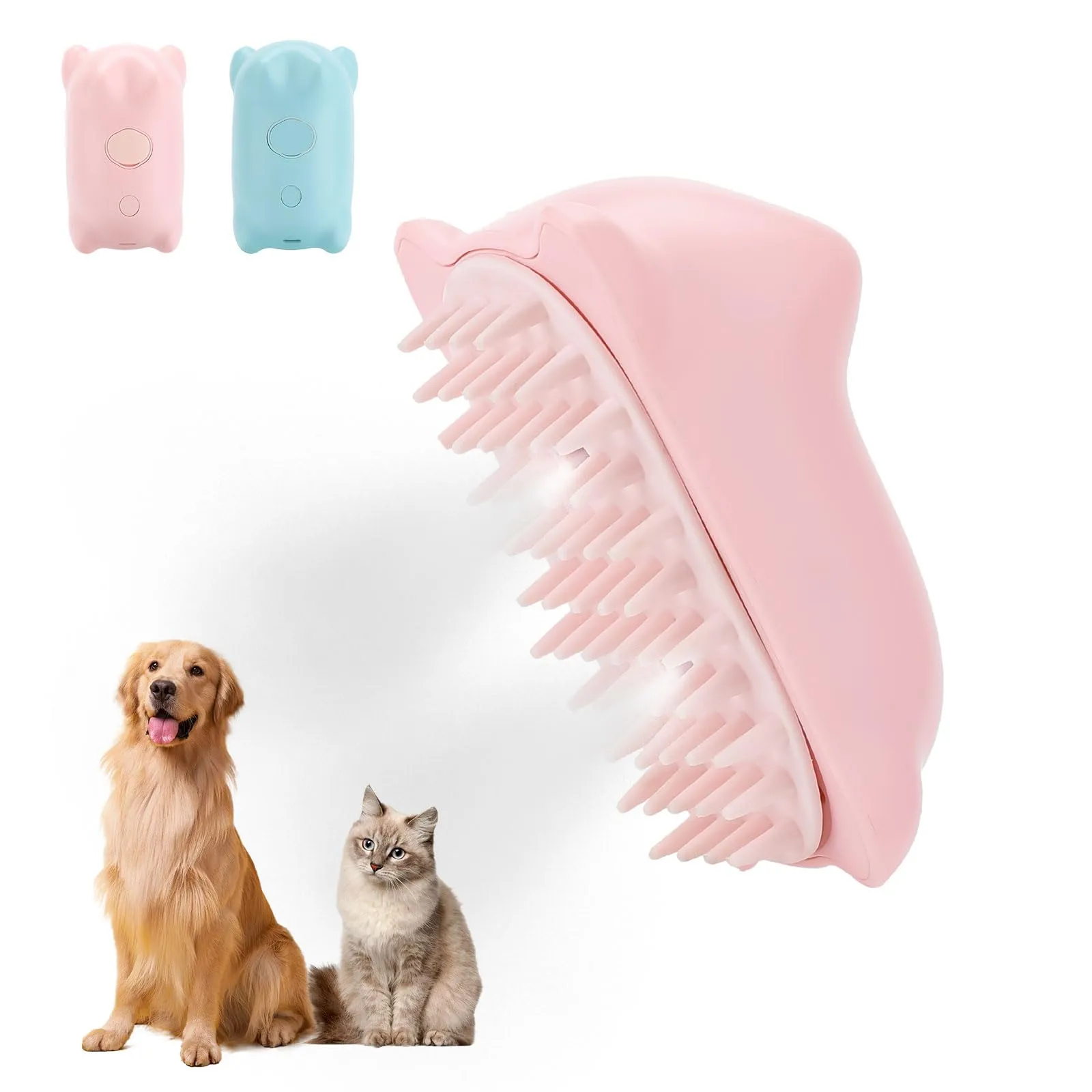 Chinoket Spazzola a Vapore 3 in 1 per Cani e Gatti - Pettine per Toelettatura e Rimozione dei Peli Con 2 Spruzzi (Rosa) - immagine 1