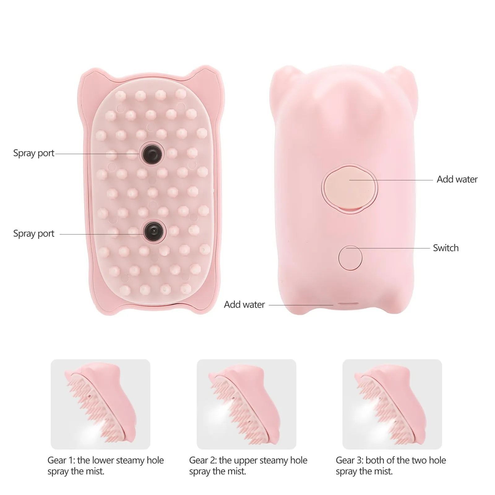 Chinoket Spazzola a Vapore 3 in 1 per Cani e Gatti - Pettine per Toelettatura e Rimozione dei Peli Con 2 Spruzzi (Rosa) - immagine 2