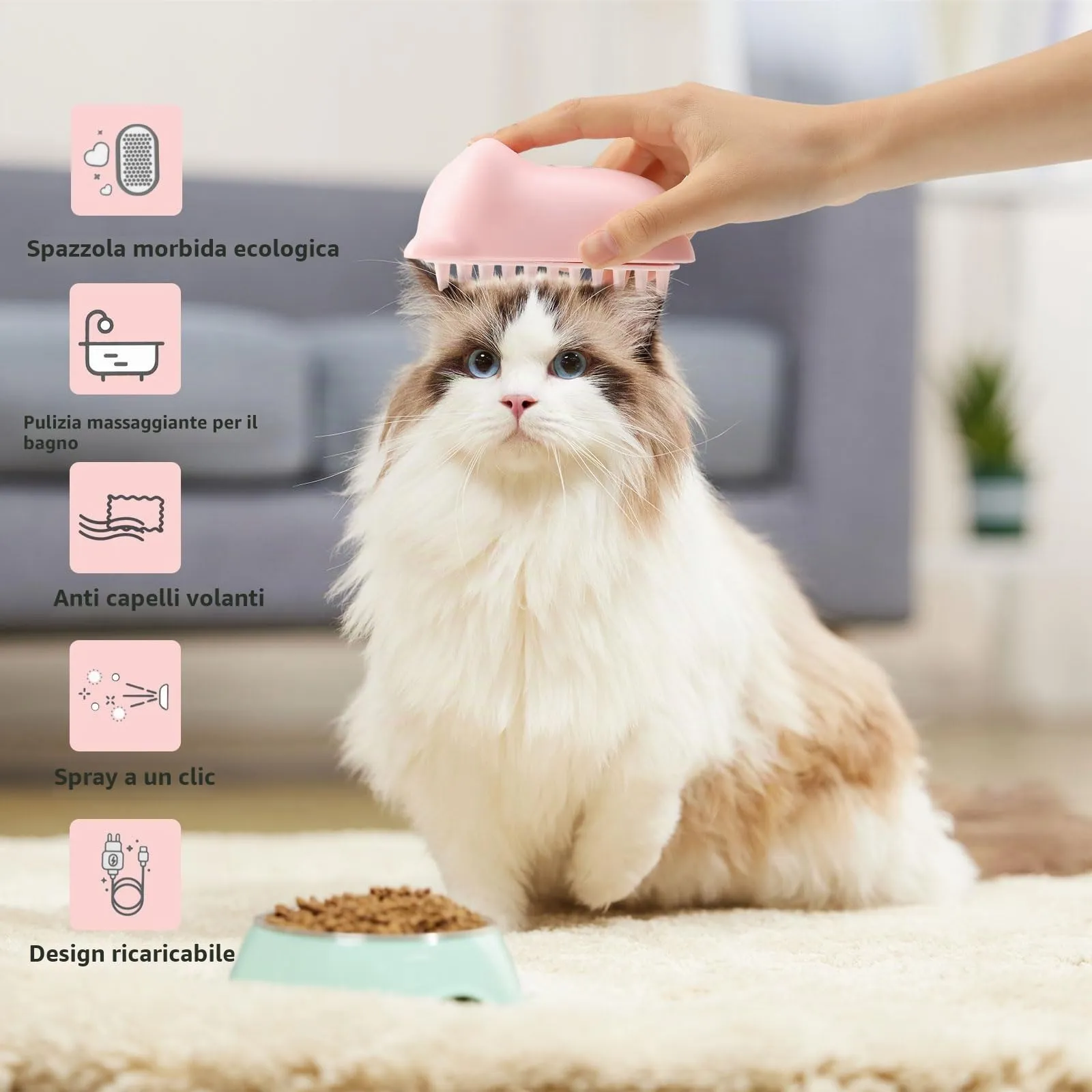 Chinoket Spazzola a Vapore 3 in 1 per Cani e Gatti - Pettine per Toelettatura e Rimozione dei Peli Con 2 Spruzzi (Rosa) - immagine 4