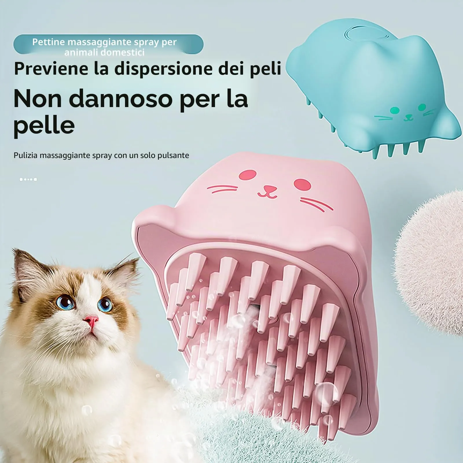 Chinoket Spazzola a Vapore 3 in 1 per Cani e Gatti - Pettine per Toelettatura e Rimozione dei Peli Con 2 Spruzzi (Rosa) - immagine 5