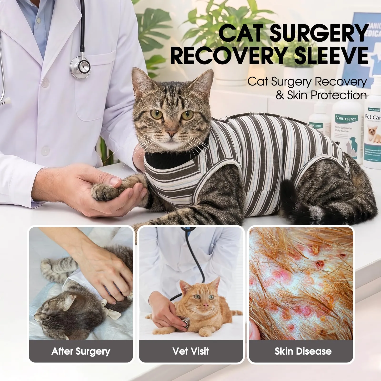 CITÉTOILE Body Gatto Postoperatorio Tuta di Recupero Antilamido Nero M - immagine 6