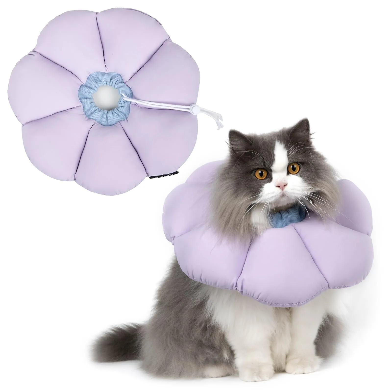 Collare Elisabettiano GattoCollare, Morbido per Gatti,Collare Recupero Regolabile Impermeabile, Stile Fiore Viola Tutte le Stagioni (Taglia L) - immagine 1