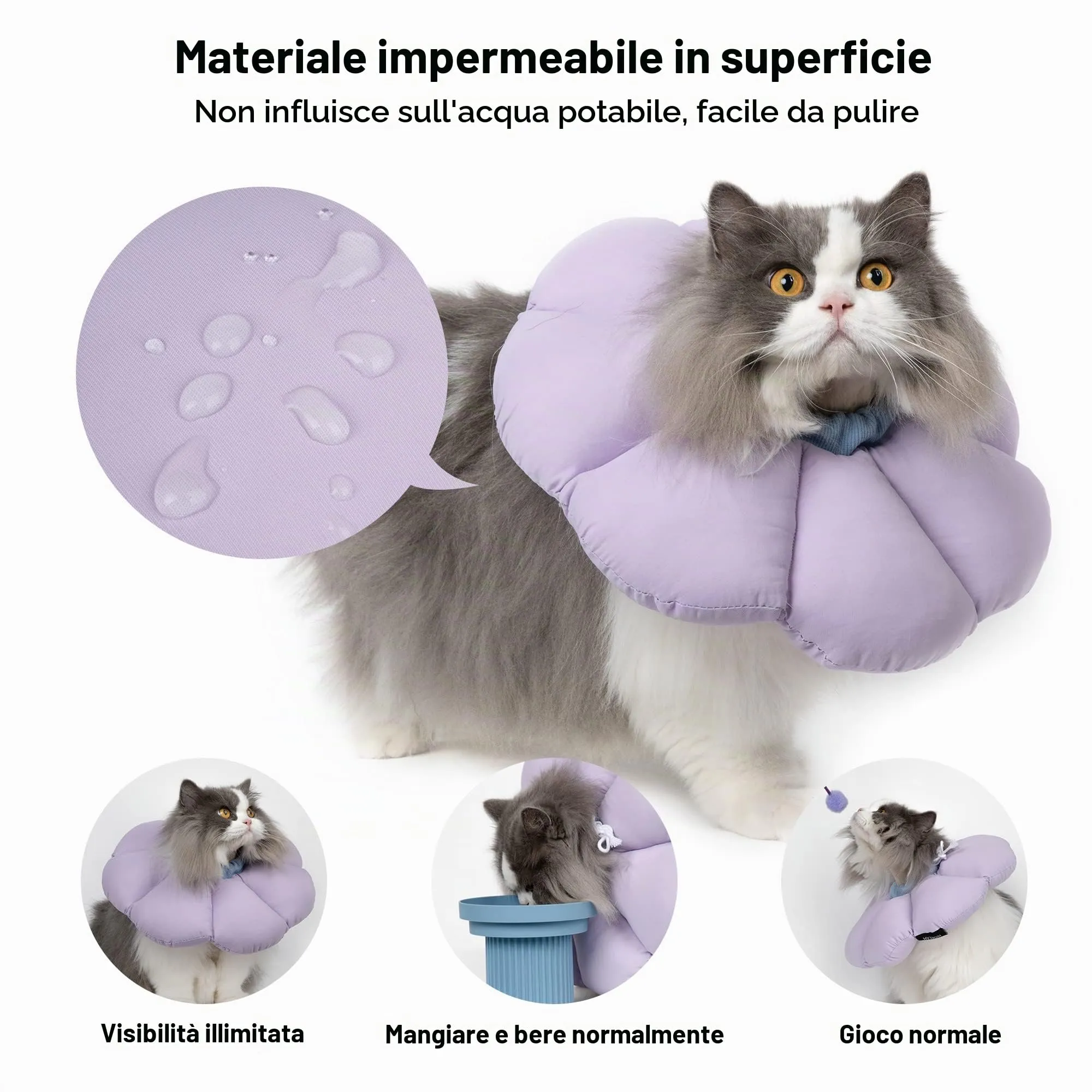 Collare Elisabettiano GattoCollare, Morbido per Gatti,Collare Recupero Regolabile Impermeabile, Stile Fiore Viola Tutte le Stagioni (Taglia L) - immagine 2