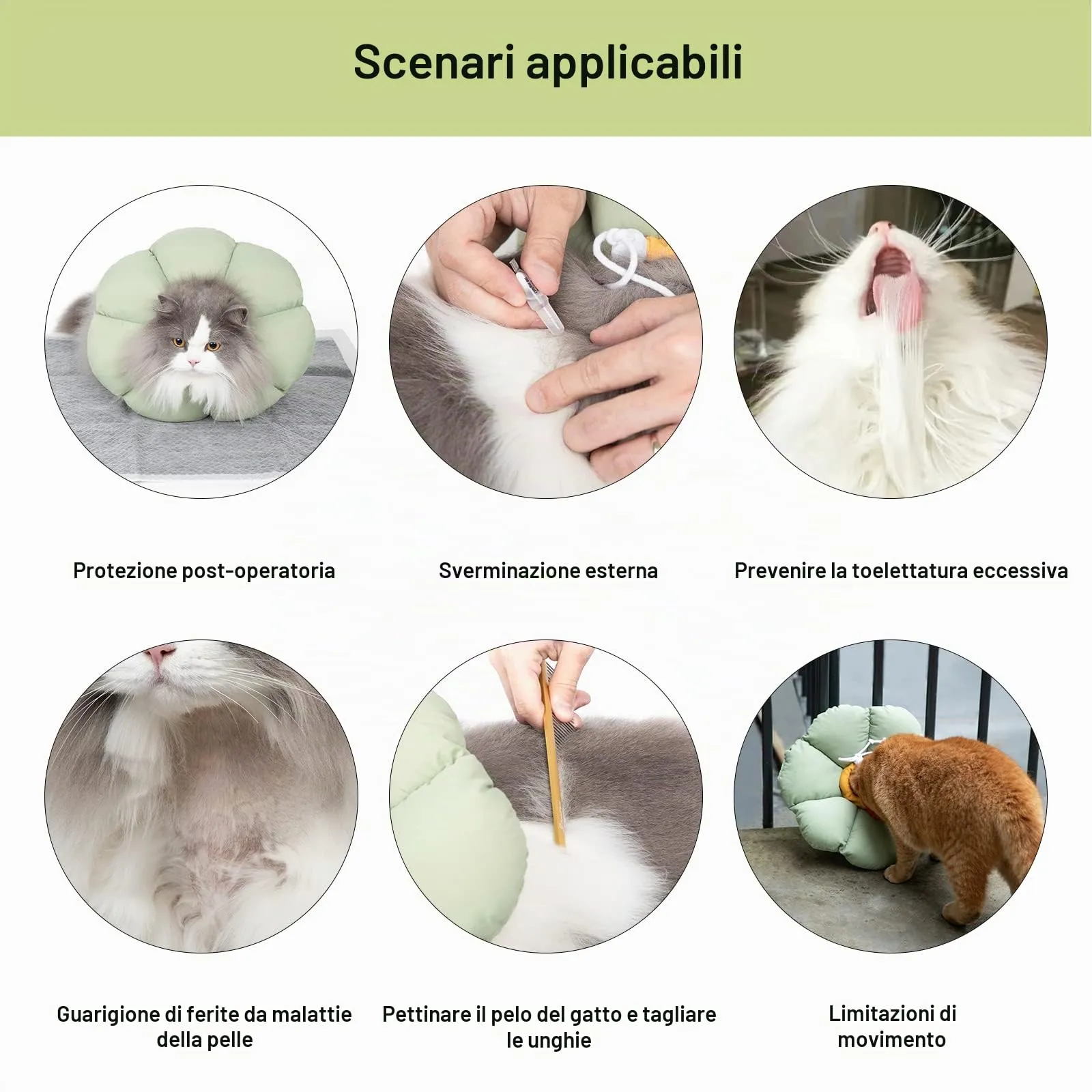 Collare Elisabettiano GattoCollare,Morbido per Gatti,Collare Recupero Regolabile Impermeabile, Stile Fiore verde Tutte le Stagioni (Taglia L) - immagine 4