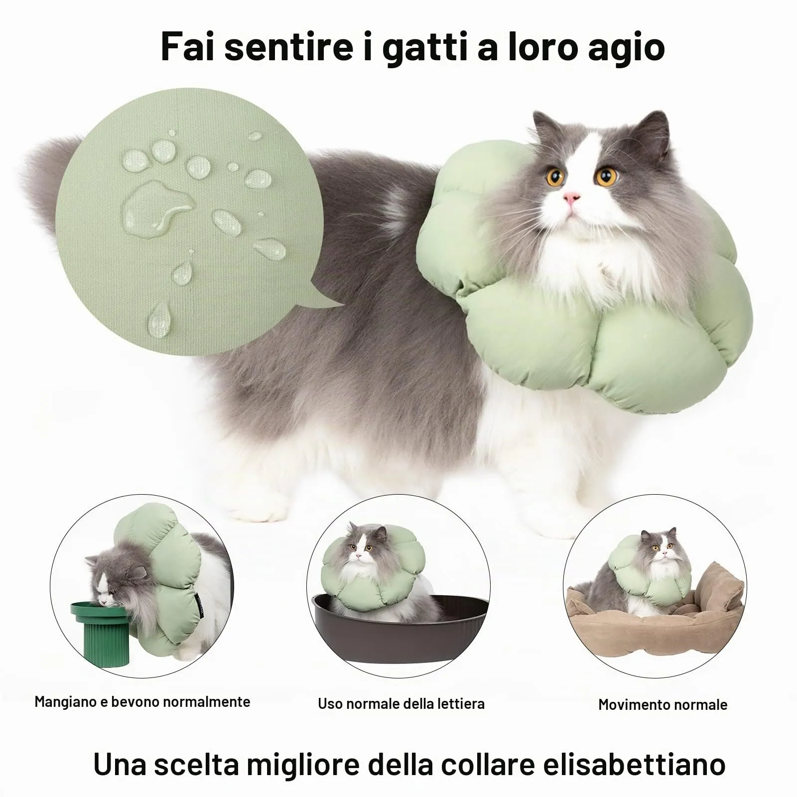 Collare Elisabettiano GattoCollare,Morbido per Gatti,Collare Recupero Regolabile Impermeabile, Stile Fiore verde Tutte le Stagioni (Taglia S) - immagine 2