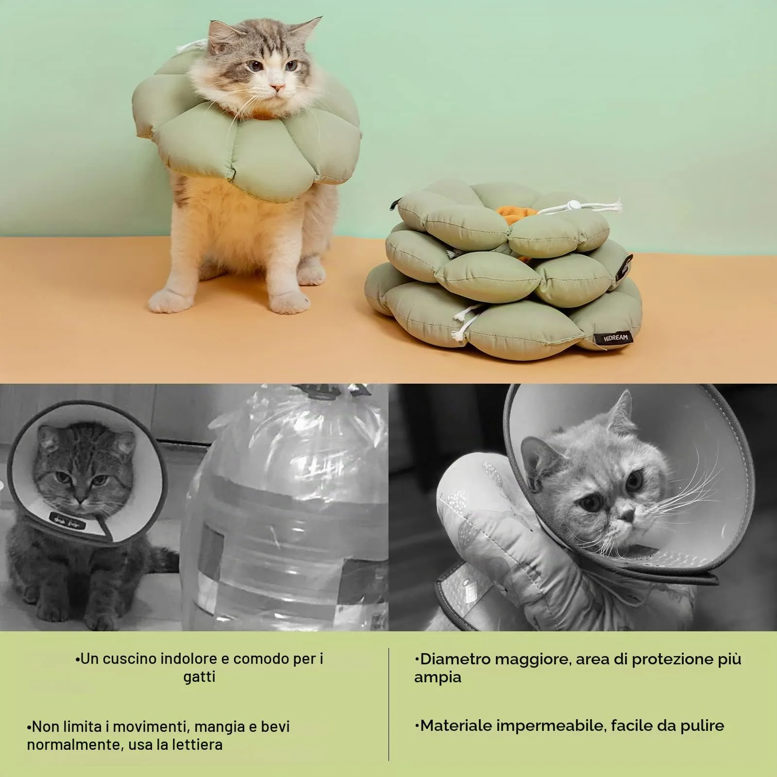 Collare Elisabettiano GattoCollare,Morbido per Gatti,Collare Recupero Regolabile Impermeabile, Stile Fiore verde Tutte le Stagioni (Taglia S) - immagine 6
