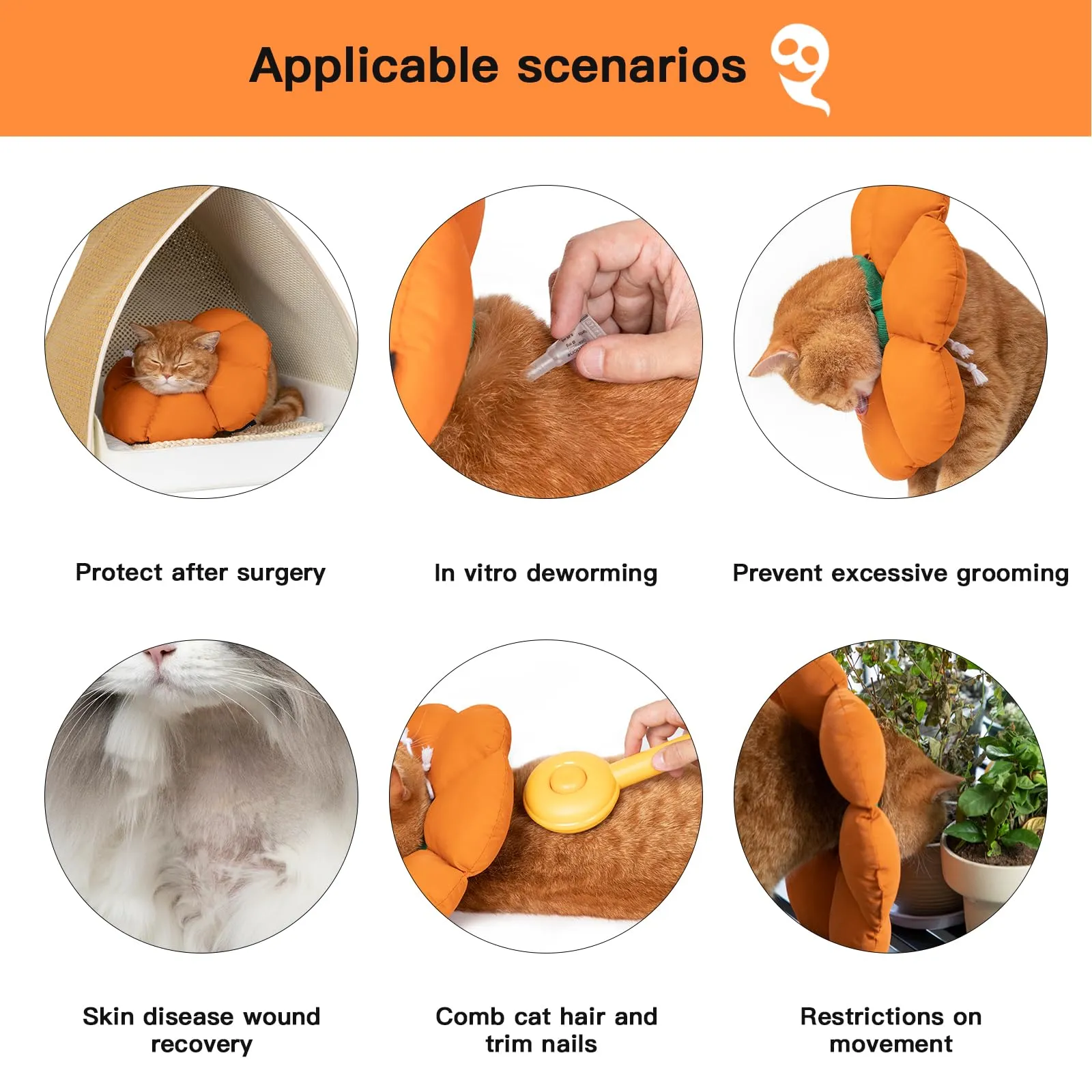 Collare Elisabettiano GattoCollare,Morbido per Gatti,Collare Recupero Regolabile Impermeabile, Stile Fiore Tutte le Stagioni (arancione M) - immagine 4