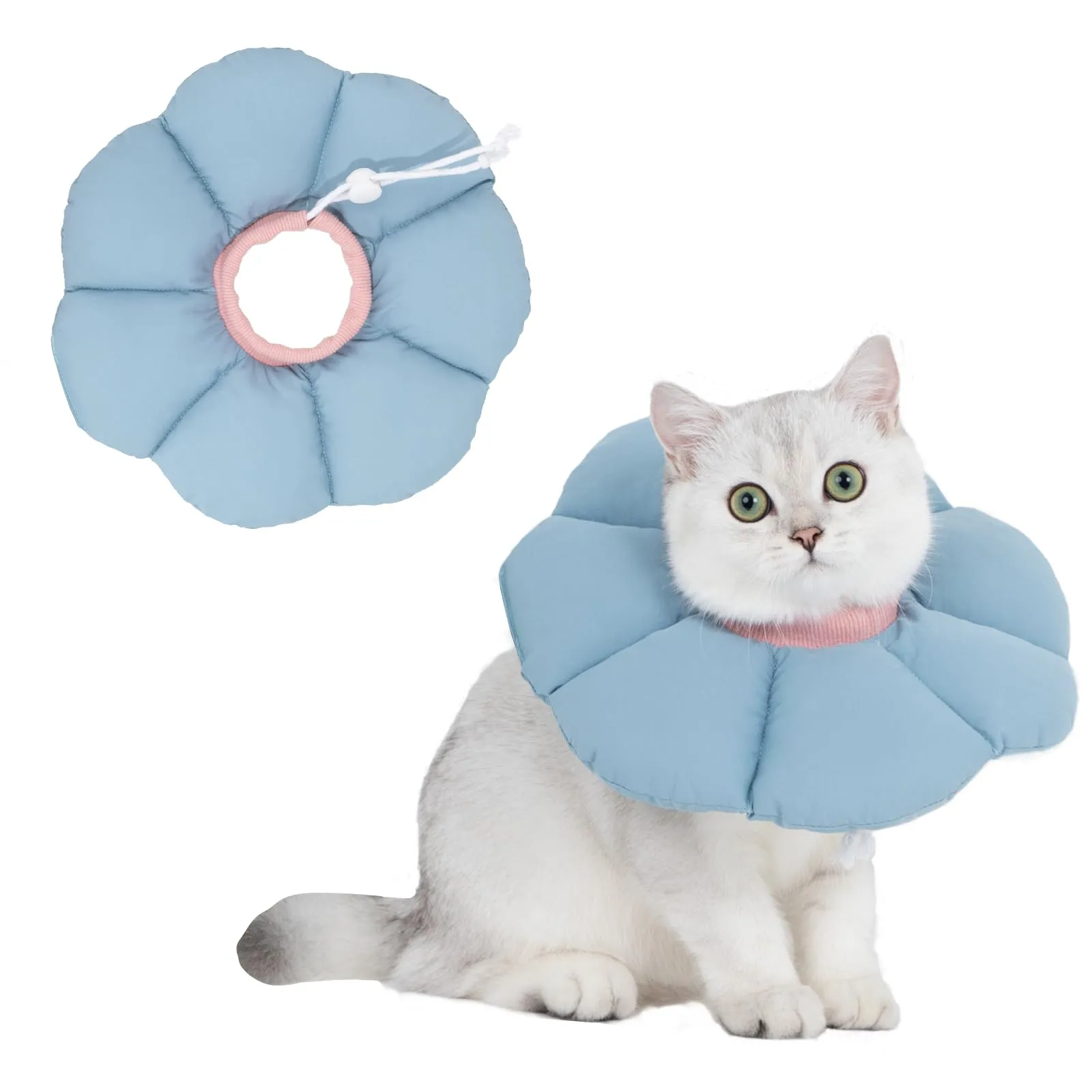 Collare Elisabettiano GattoCollare,Morbido per Gatti,Collare Recupero Regolabile Impermeabile, Stile Fiore Tutte le Stagioni (Blu S) - immagine 1