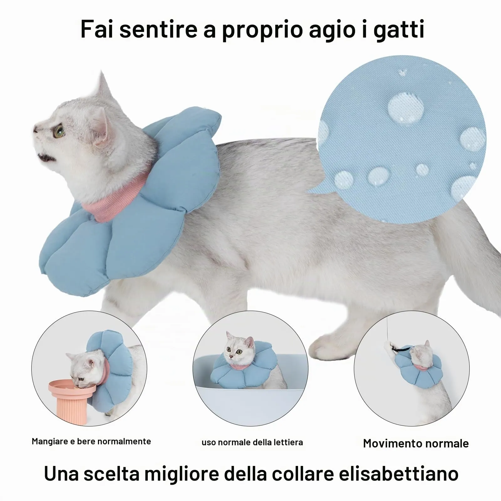 Collare Elisabettiano GattoCollare,Morbido per Gatti,Collare Recupero Regolabile Impermeabile, Stile Fiore Tutte le Stagioni (Blu S) - immagine 2