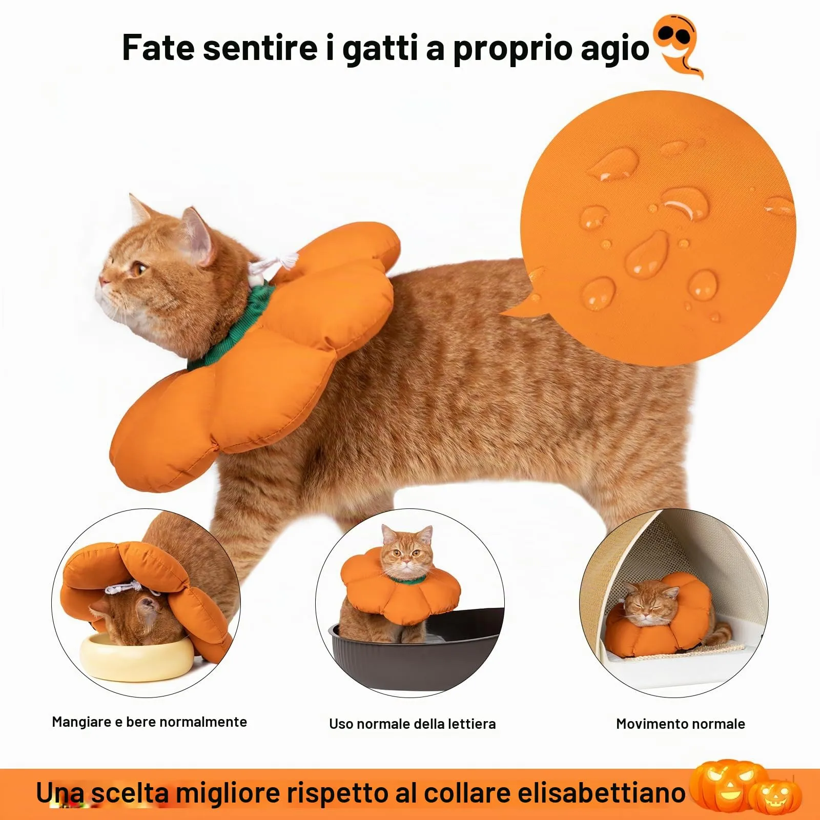 Collare Elisabettiano GattoCollare,Morbido per Gatti,Collare Recupero Regolabile Impermeabile, Stile Fiore Tutte le Stagioni (arancione L) - immagine 2