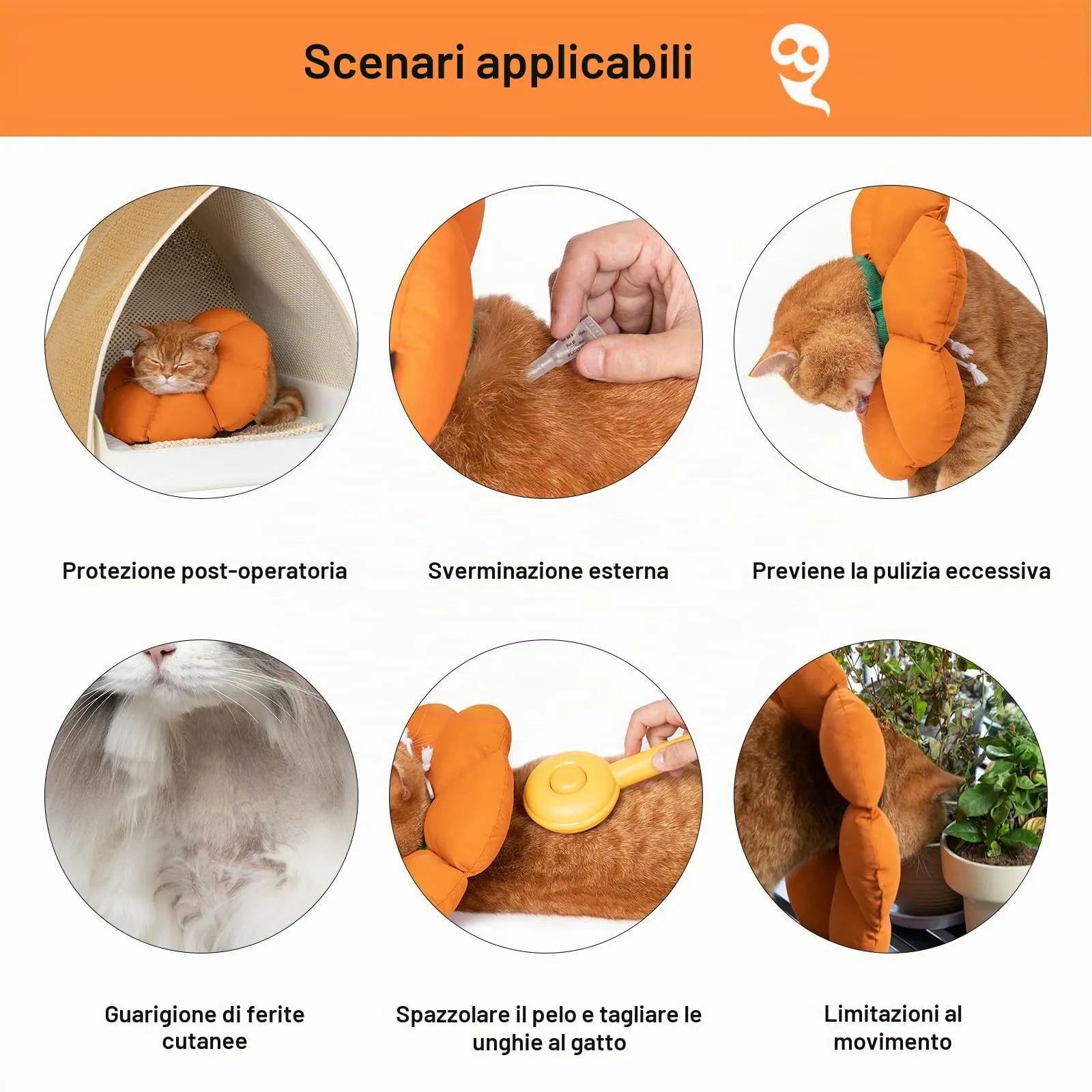 Collare Elisabettiano GattoCollare,Morbido per Gatti,Collare Recupero Regolabile Impermeabile, Stile Fiore Tutte le Stagioni (arancione L) - immagine 4