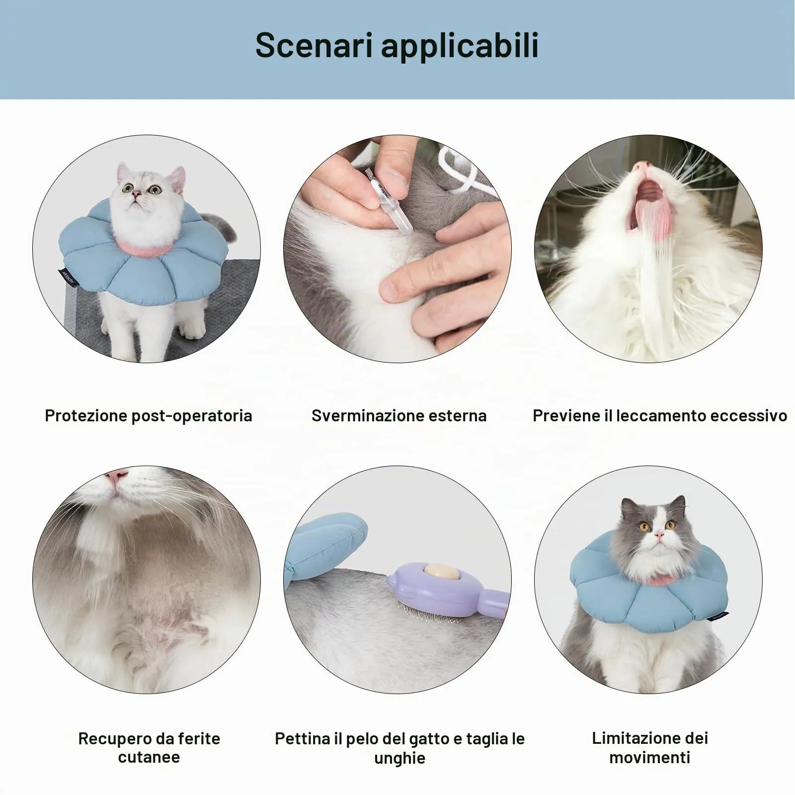 Collare Elisabettiano GattoCollare,Morbido per Gatti,Collare Recupero Regolabile Impermeabile, Stile Fiore Tutte le Stagioni (Blu L) - immagine 4