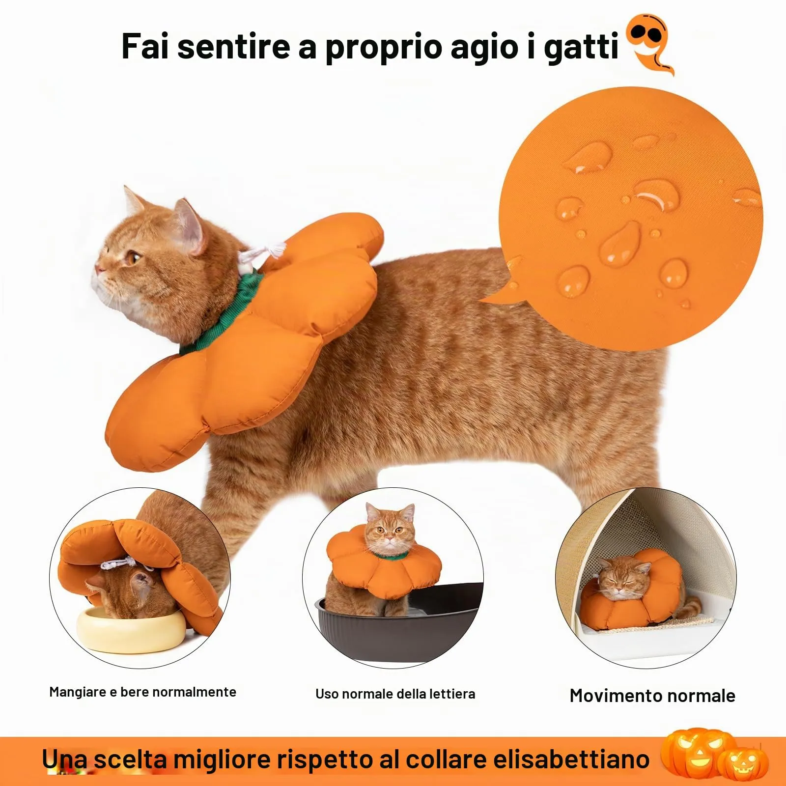 Collare Elisabettiano GattoCollare,Morbido per Gatti,Collare Recupero Regolabile Impermeabile, Stile Fiore Tutte le Stagioni (arancione S) - immagine 2