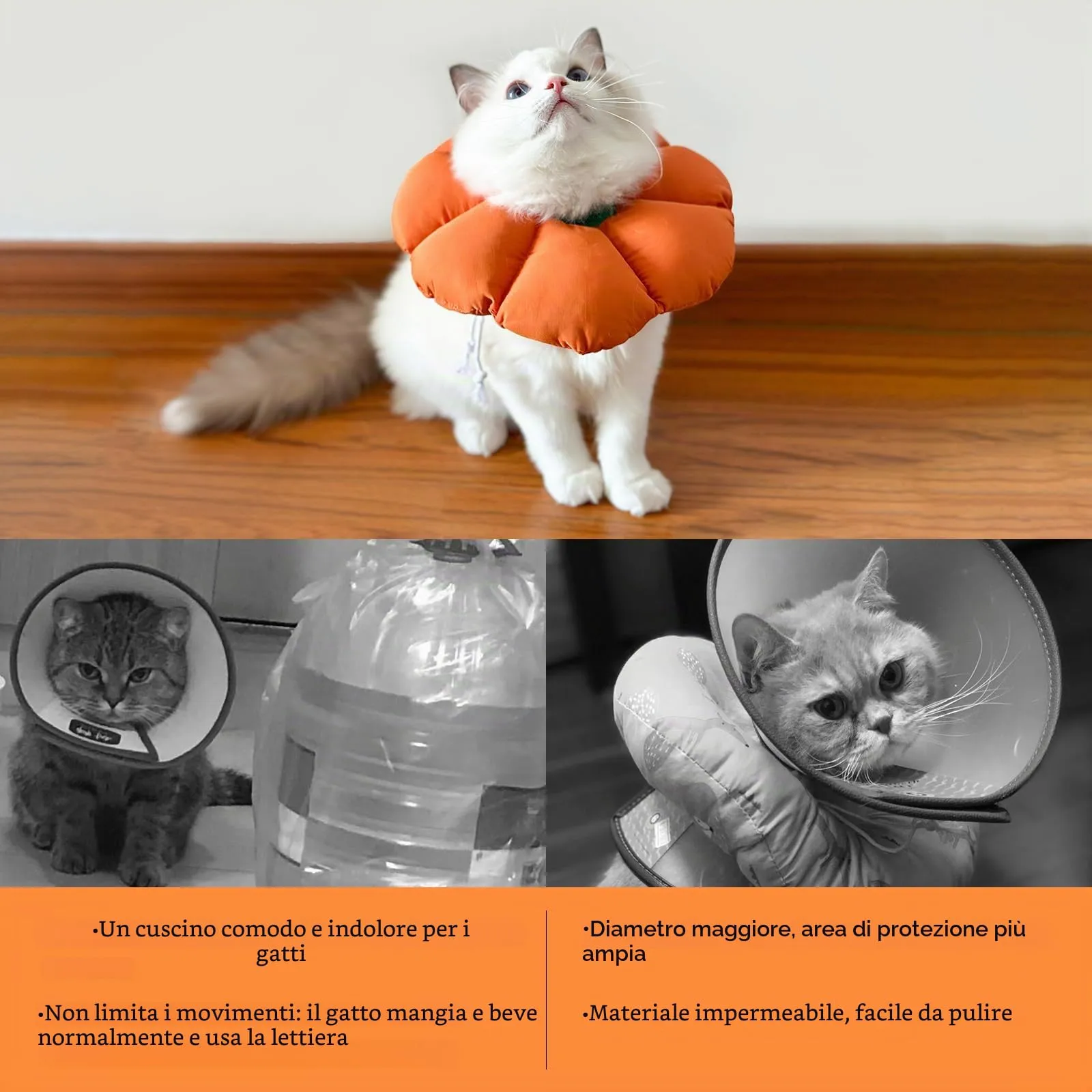 Collare Elisabettiano GattoCollare,Morbido per Gatti,Collare Recupero Regolabile Impermeabile, Stile Fiore Tutte le Stagioni (arancione S) - immagine 6