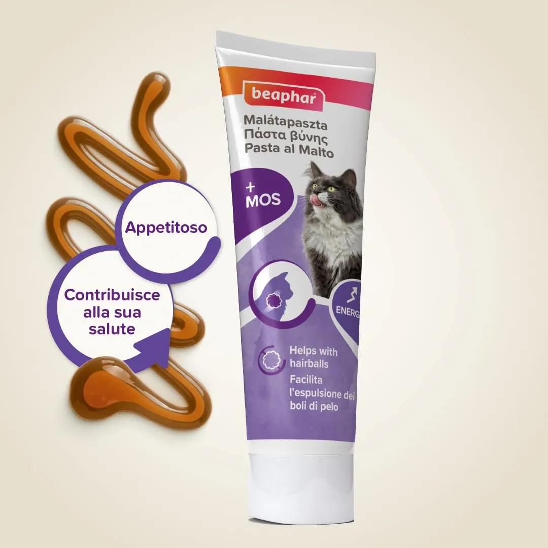 Beaphar, Pasta al Malto per Gatti, Snack Quotidiano Gustoso, Facilita l'Espulsione dei Boli di Pelo e Migliora la Flora Intestinale, Tubetto 100 g - immagine 2