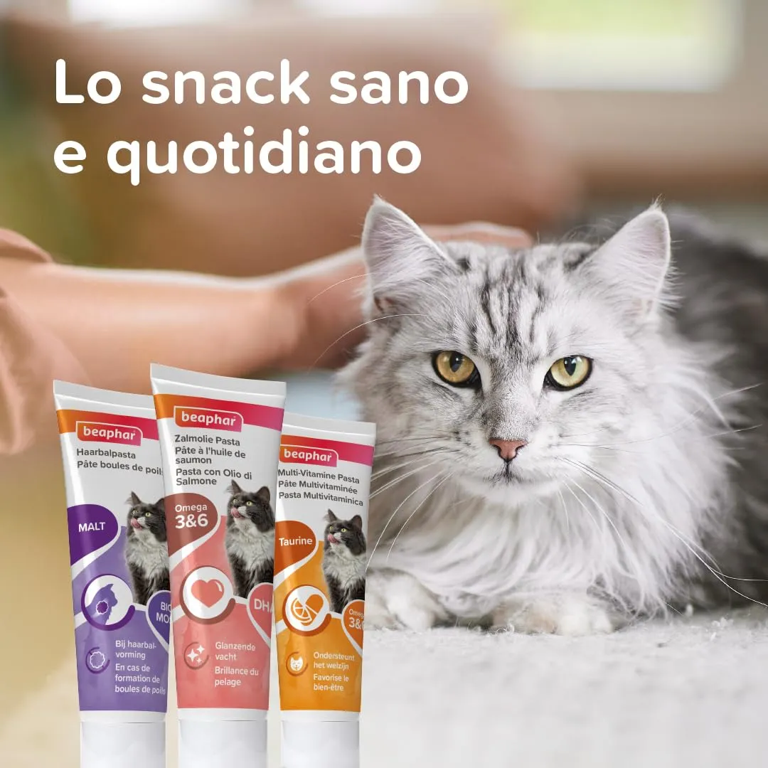 Beaphar, Pasta al Malto per Gatti, Snack Quotidiano Gustoso, Facilita l'Espulsione dei Boli di Pelo e Migliora la Flora Intestinale, Tubetto 100 g - immagine 6