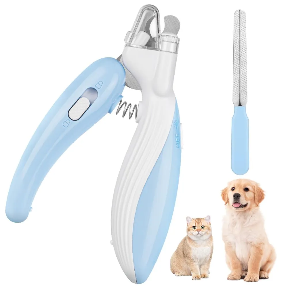 flintronic Tagliaunghie per Gatti e Cani, Antispruzzo Tagliaunghie Animali Domestici, con Illuminazione LED, Protezione di Sicurezza, Lima per Unghie, per Cani e Gatti di Media Piccola Taglia (Blu) - immagine 1