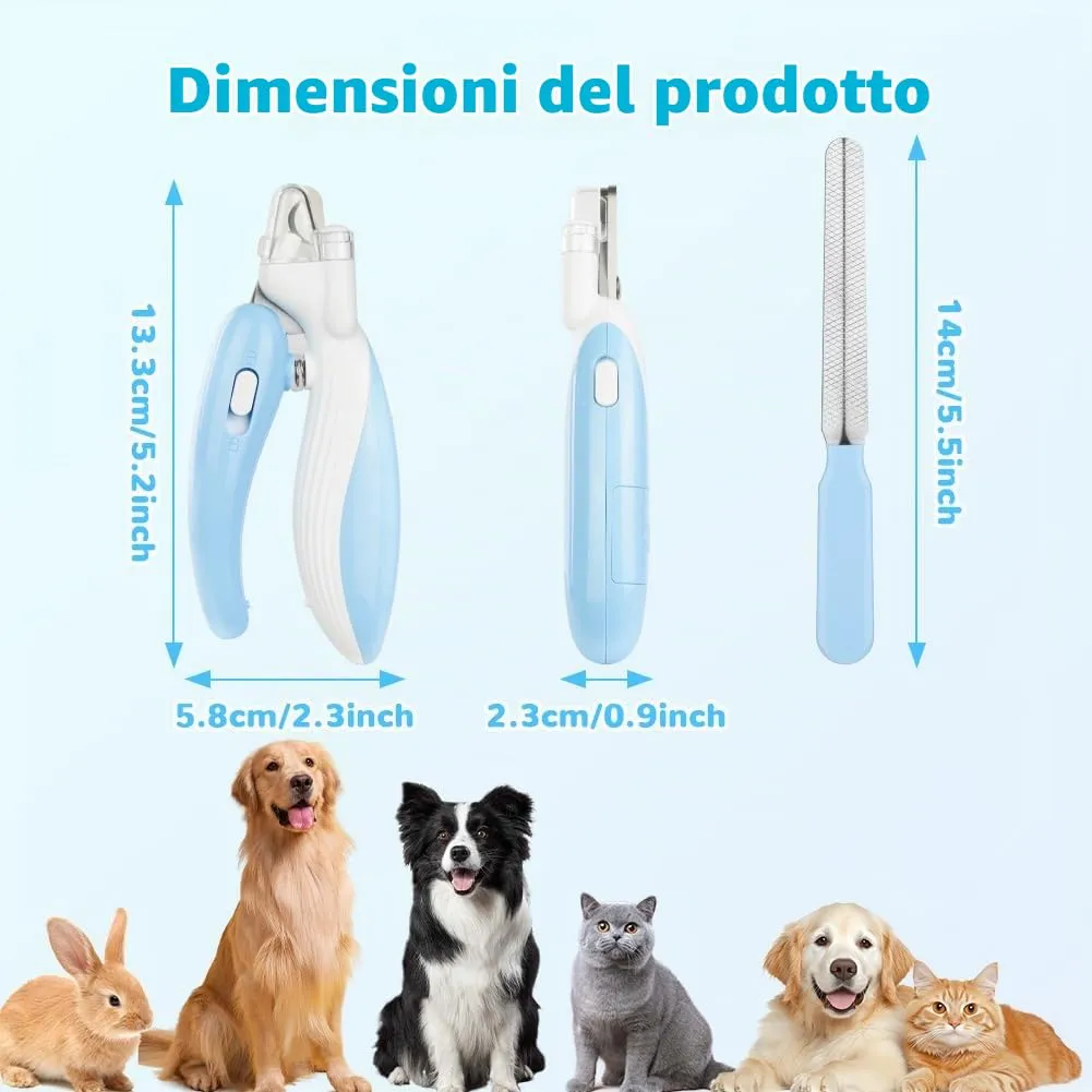 flintronic Tagliaunghie per Gatti e Cani, Antispruzzo Tagliaunghie Animali Domestici, con Illuminazione LED, Protezione di Sicurezza, Lima per Unghie, per Cani e Gatti di Media Piccola Taglia (Blu) - immagine 2